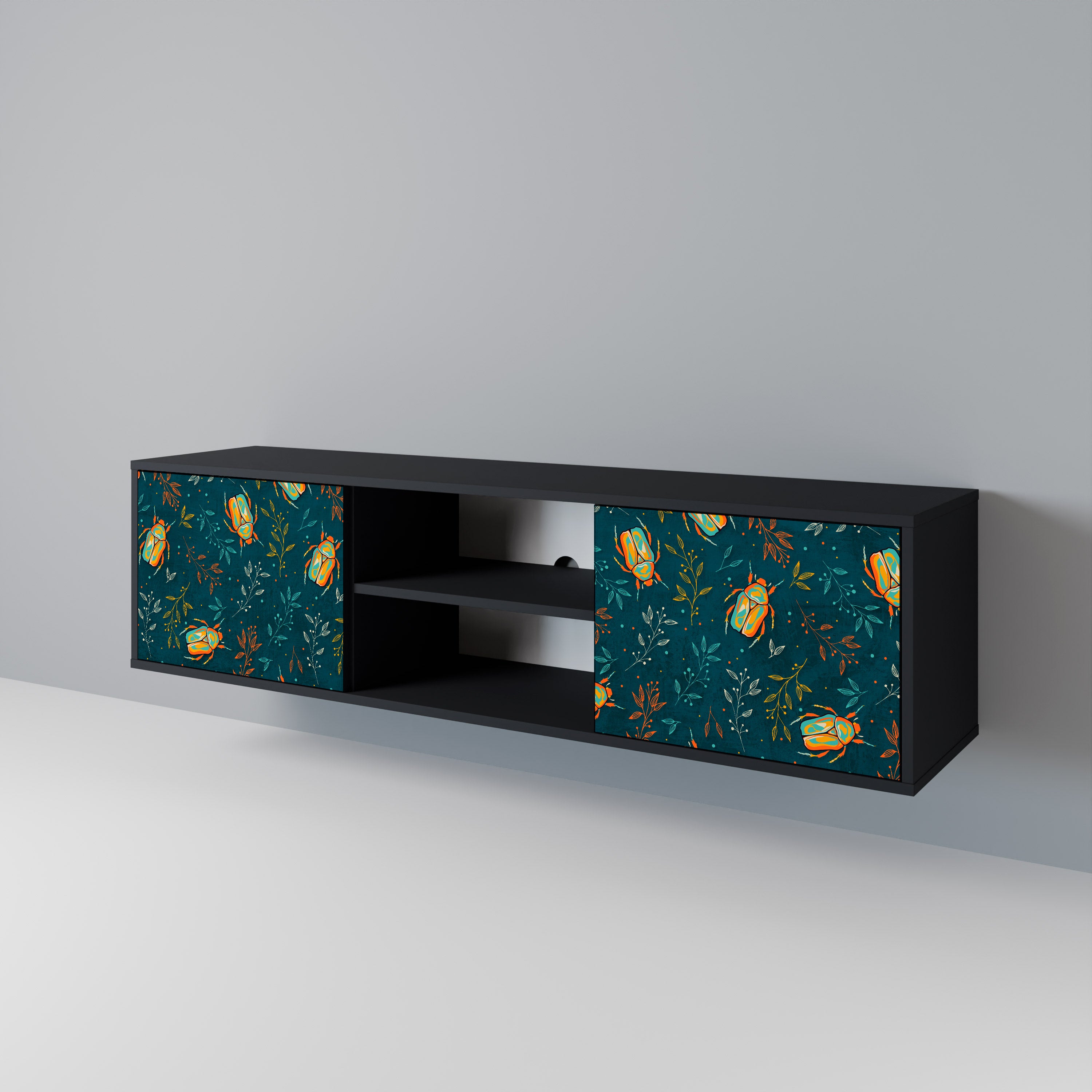 Mueble de TV de 2 puertas AUTUMN INSECTS en acabado negro
