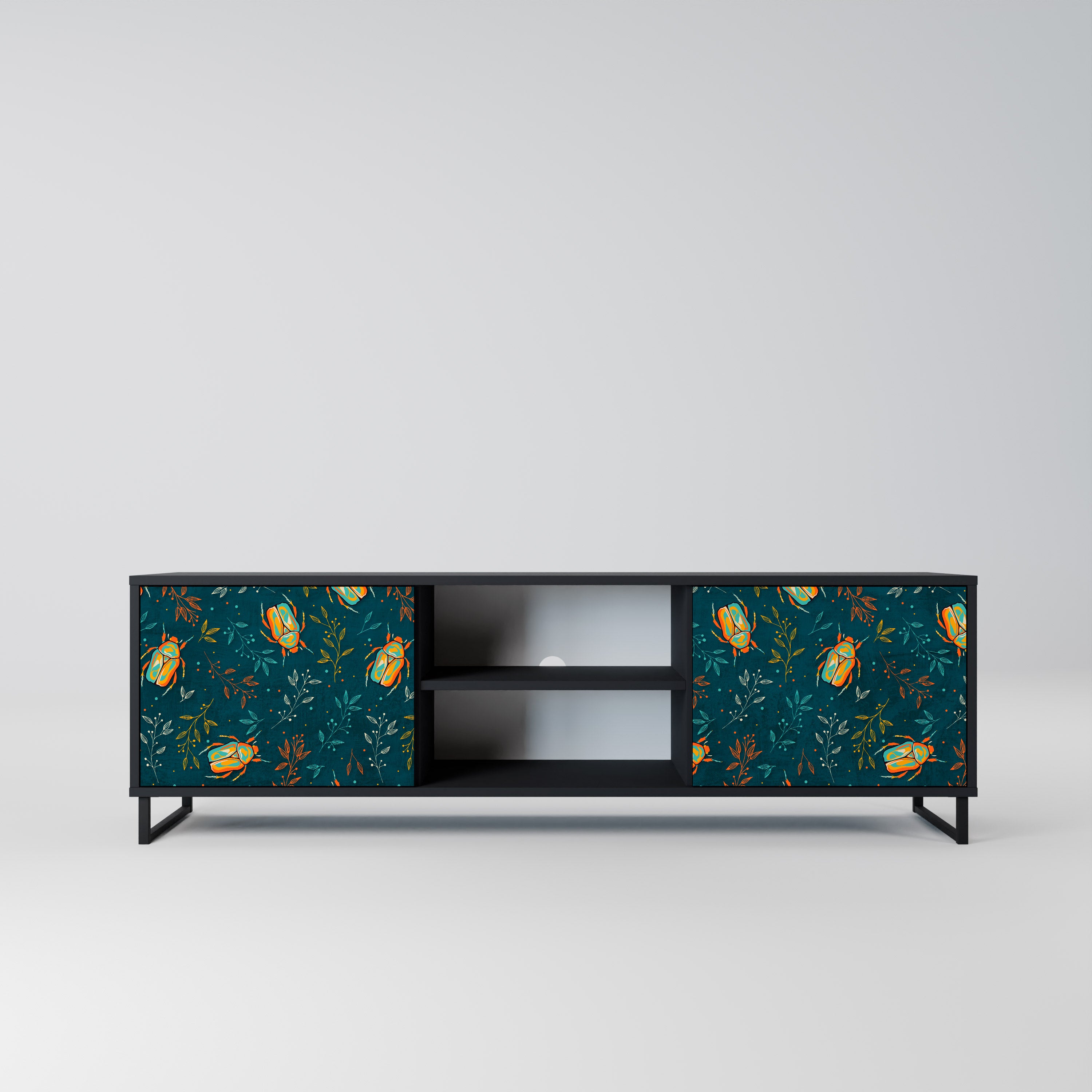 Mueble de TV de 2 puertas AUTUMN INSECTS en acabado negro