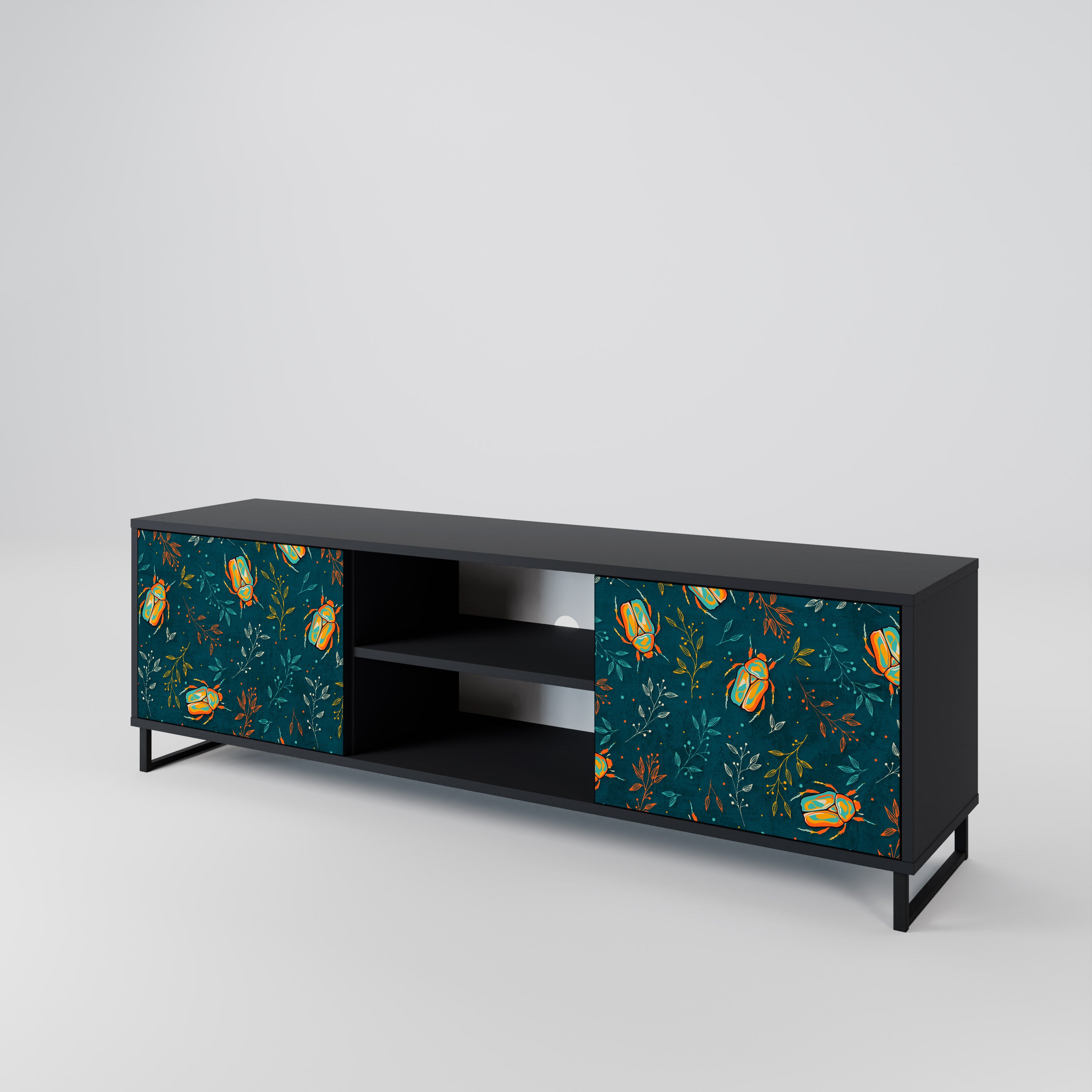 Mueble de TV de 2 puertas AUTUMN INSECTS en acabado negro