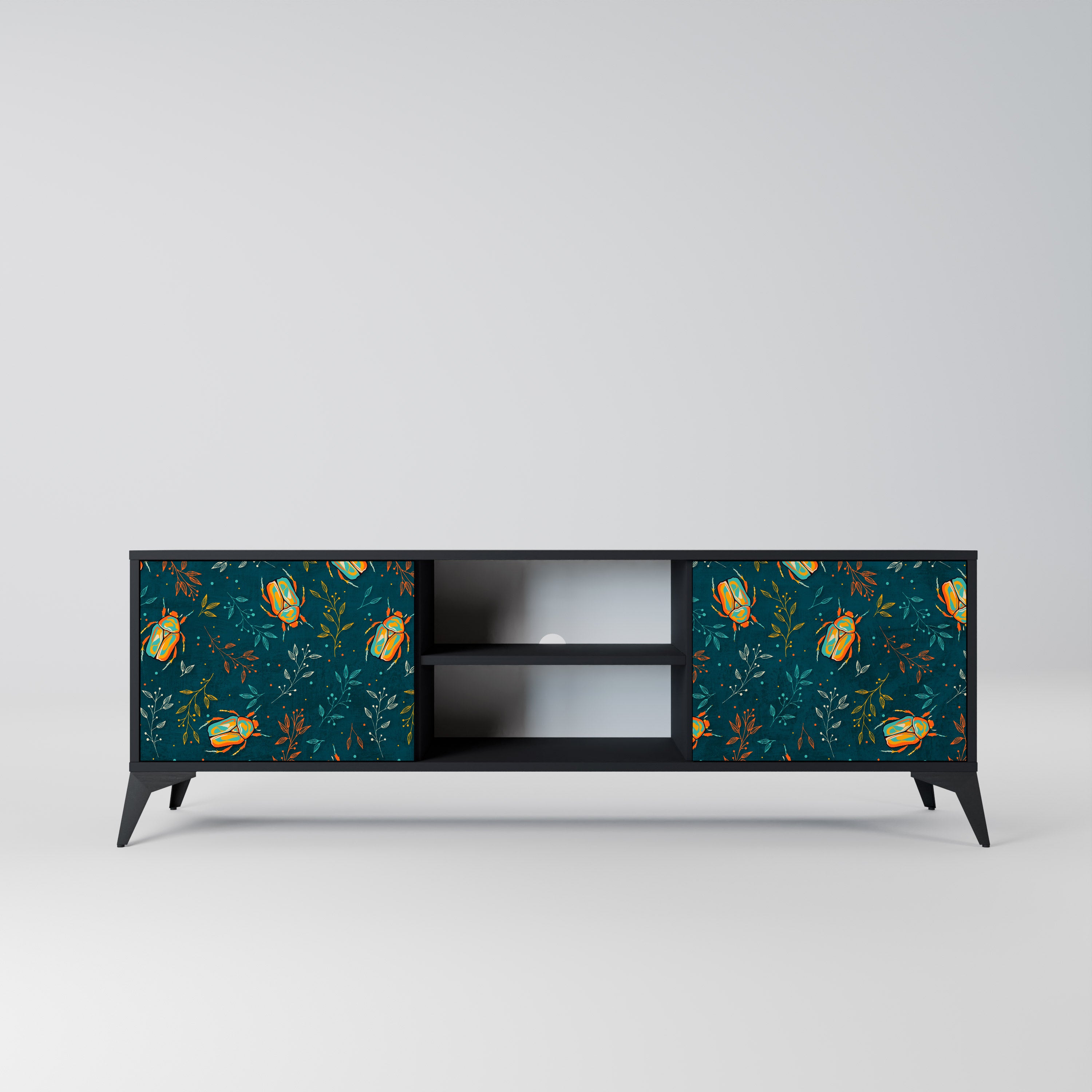 Mueble de TV de 2 puertas AUTUMN INSECTS en acabado negro