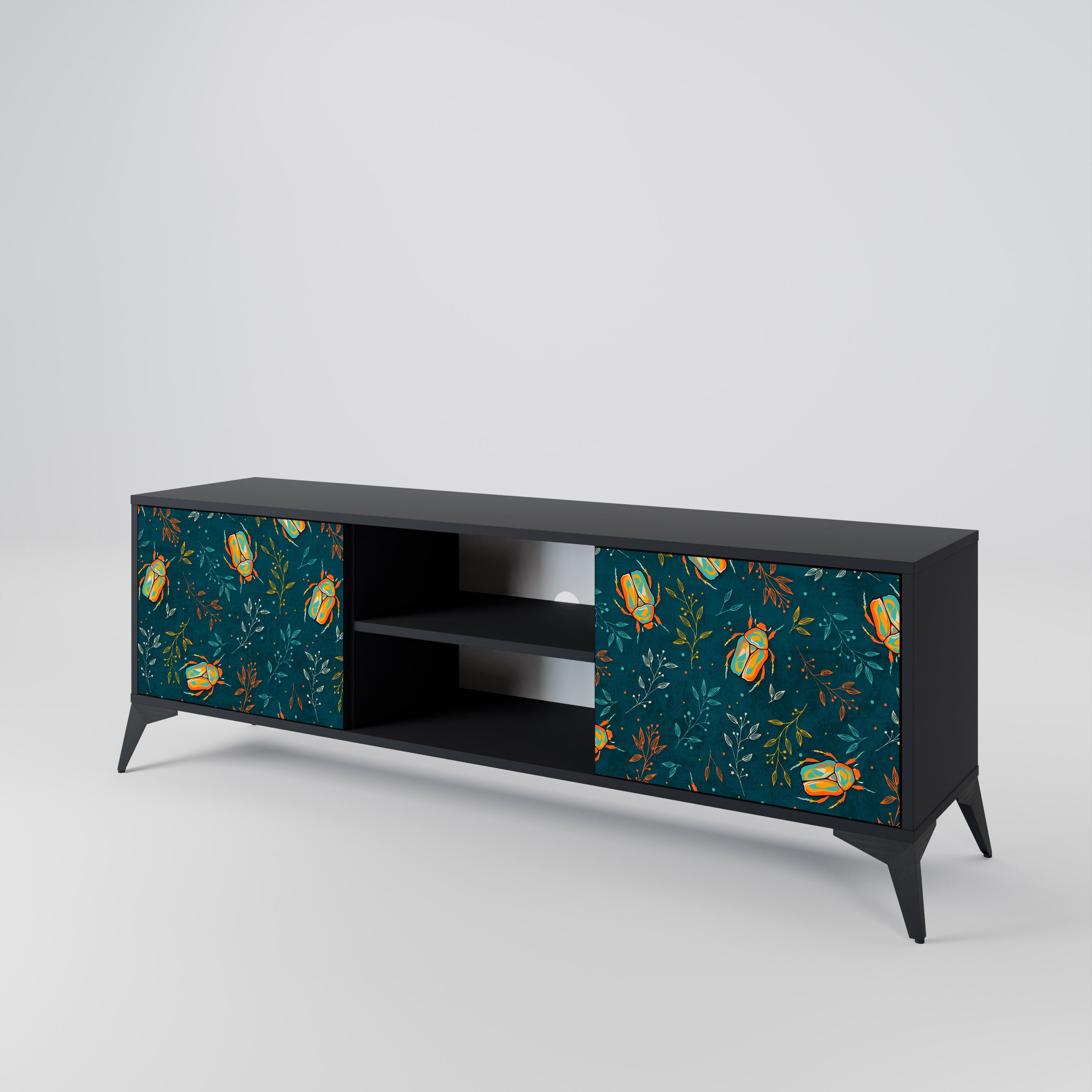 Mueble de TV de 2 puertas AUTUMN INSECTS en acabado negro