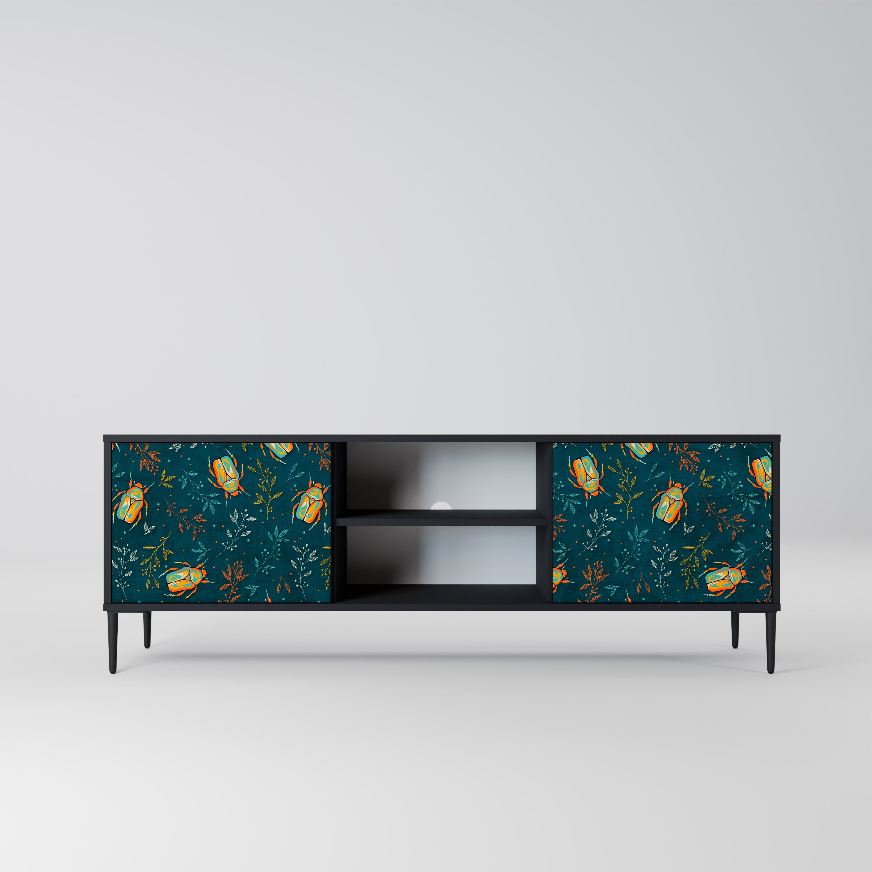 Mueble de TV de 2 puertas AUTUMN INSECTS en acabado negro