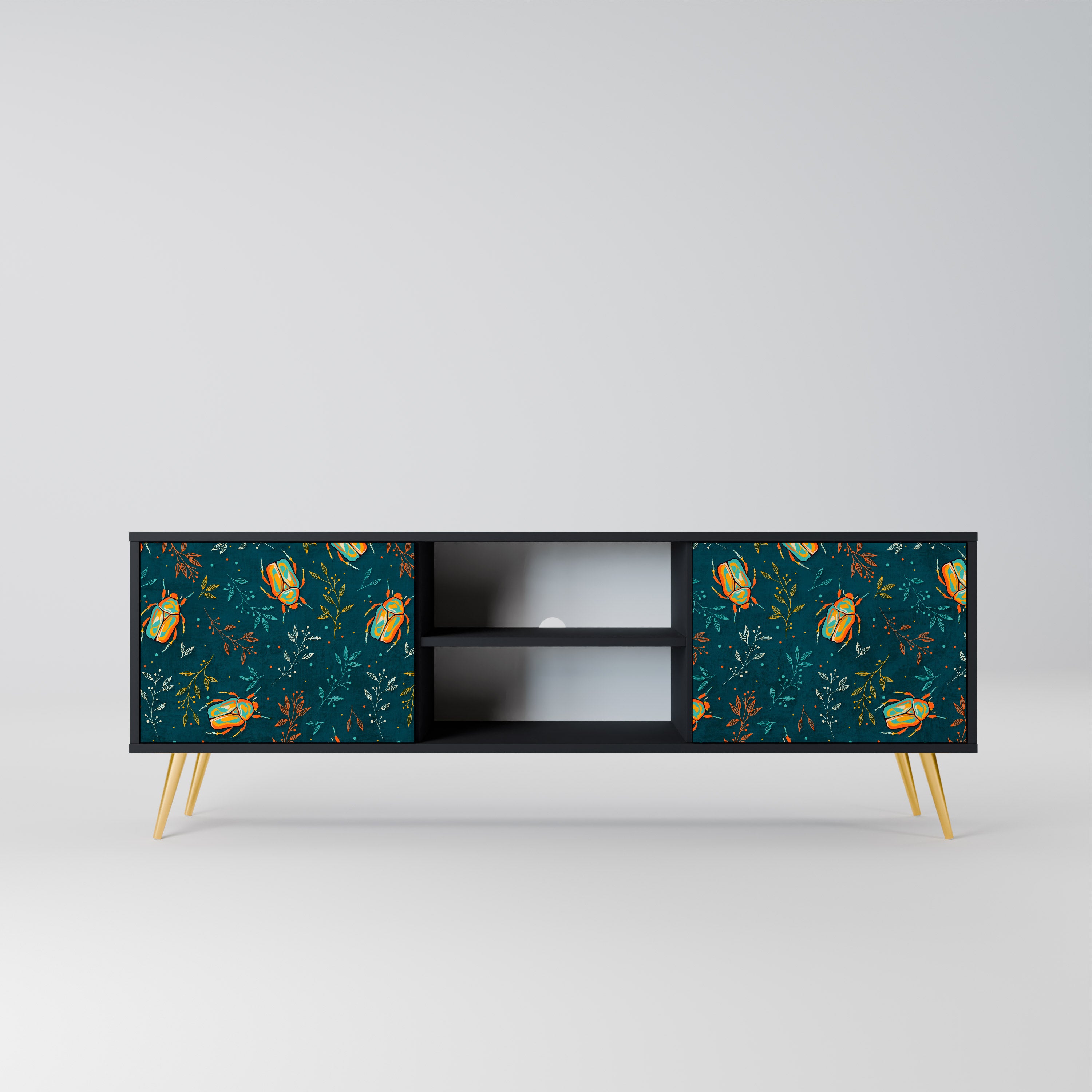 Mueble de TV de 2 puertas AUTUMN INSECTS en acabado negro