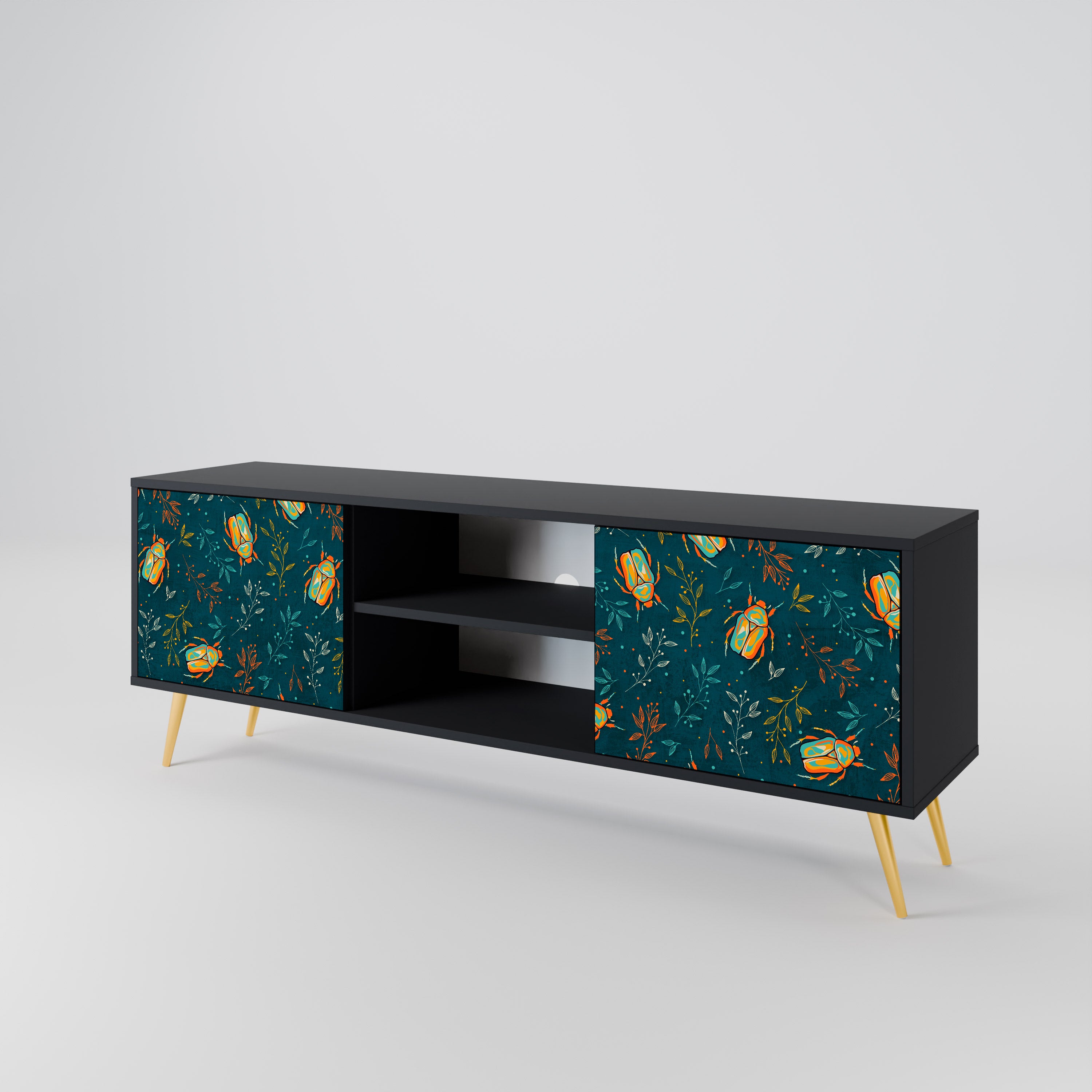 Mueble de TV de 2 puertas AUTUMN INSECTS en acabado negro