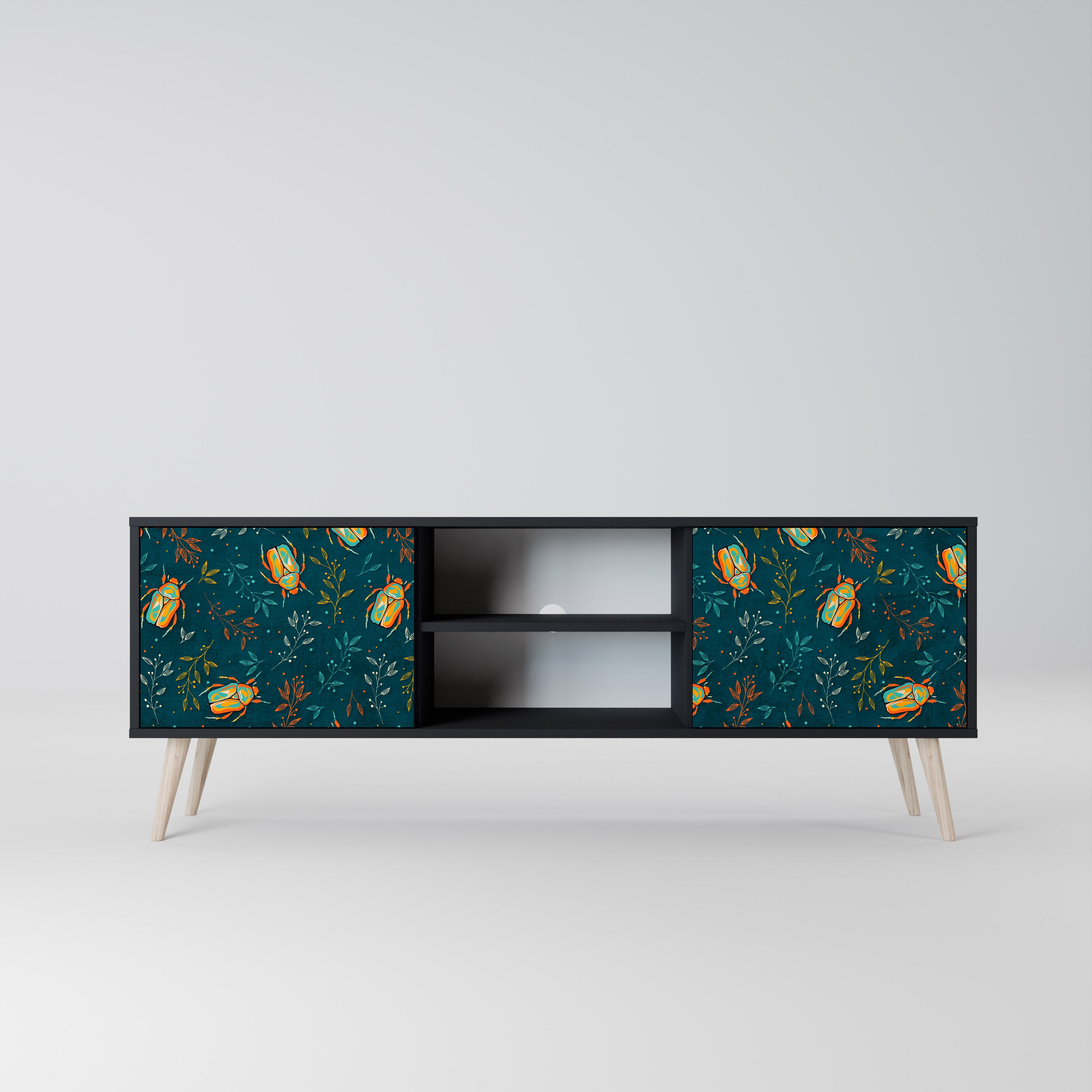 Mueble de TV de 2 puertas AUTUMN INSECTS en acabado negro