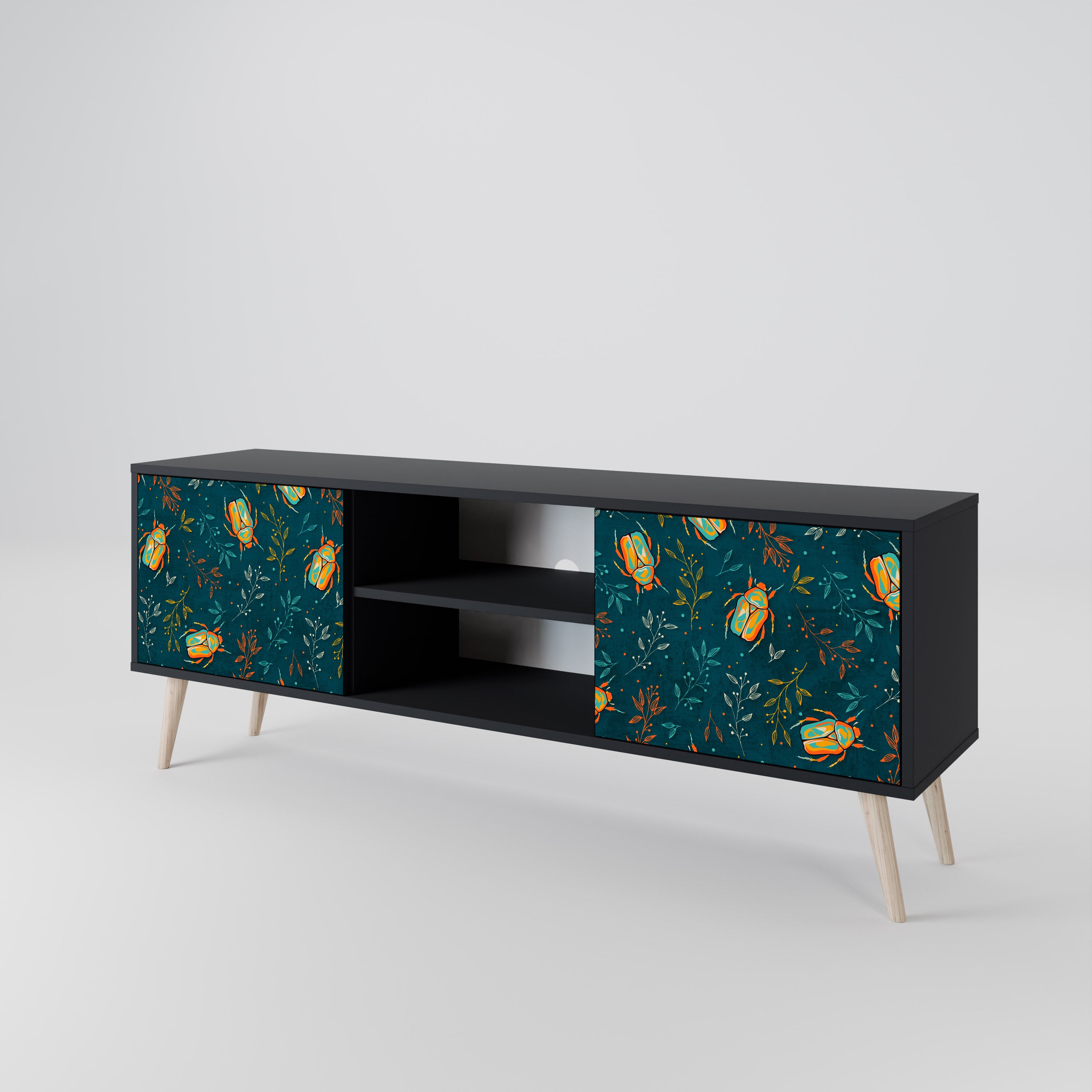 Mueble de TV de 2 puertas AUTUMN INSECTS en acabado negro