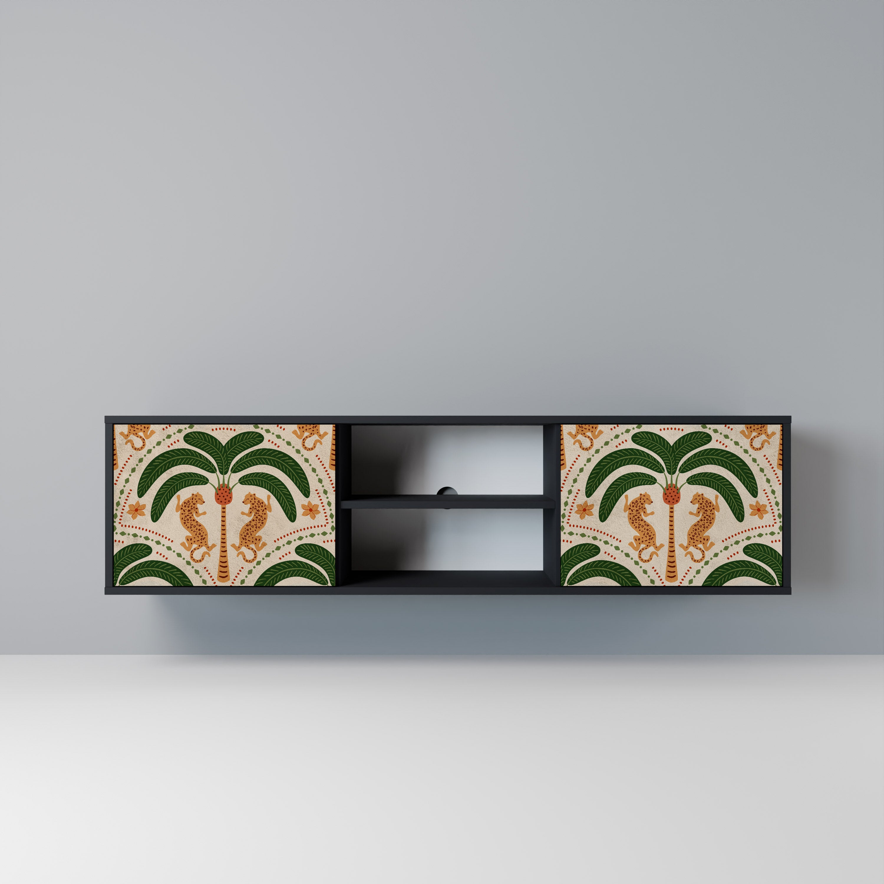 Mueble de TV de dos puertas DANCING PREDATORS en acabado negro
