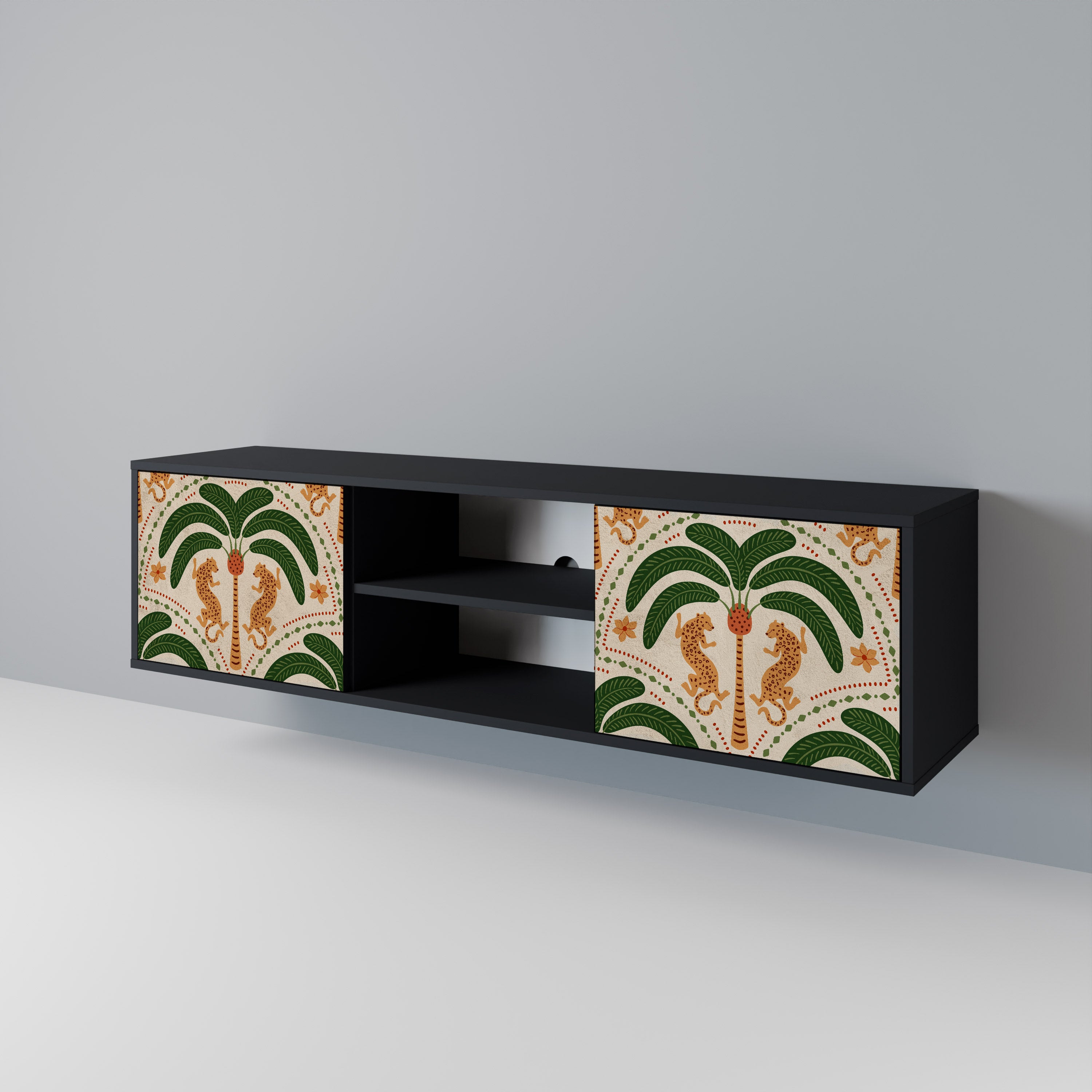 Mueble de TV de dos puertas DANCING PREDATORS en acabado negro