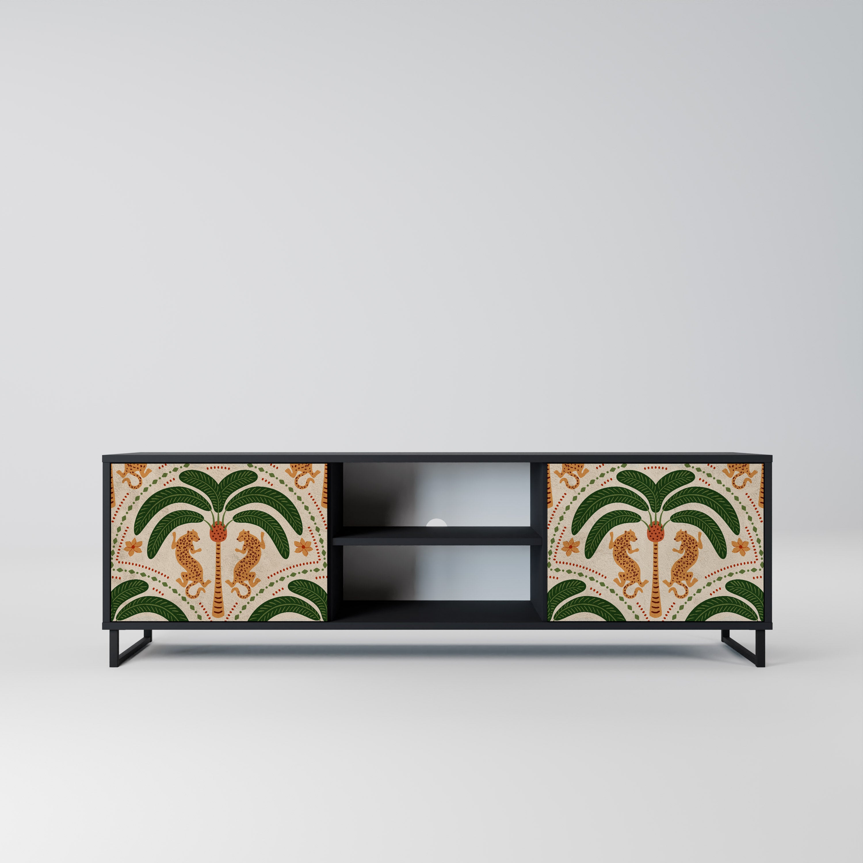 Mueble de TV de dos puertas DANCING PREDATORS en acabado negro