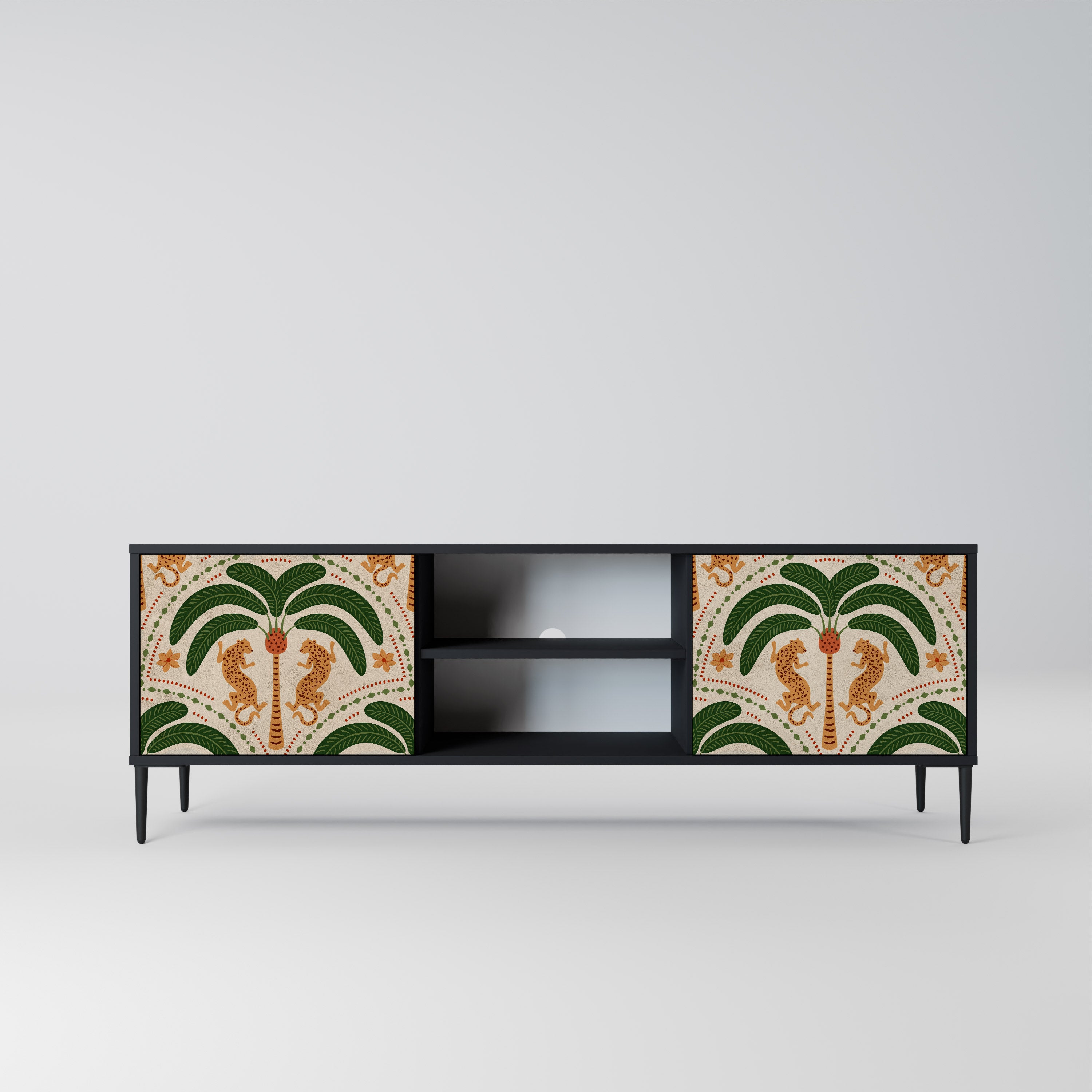 Mueble de TV de dos puertas DANCING PREDATORS en acabado negro