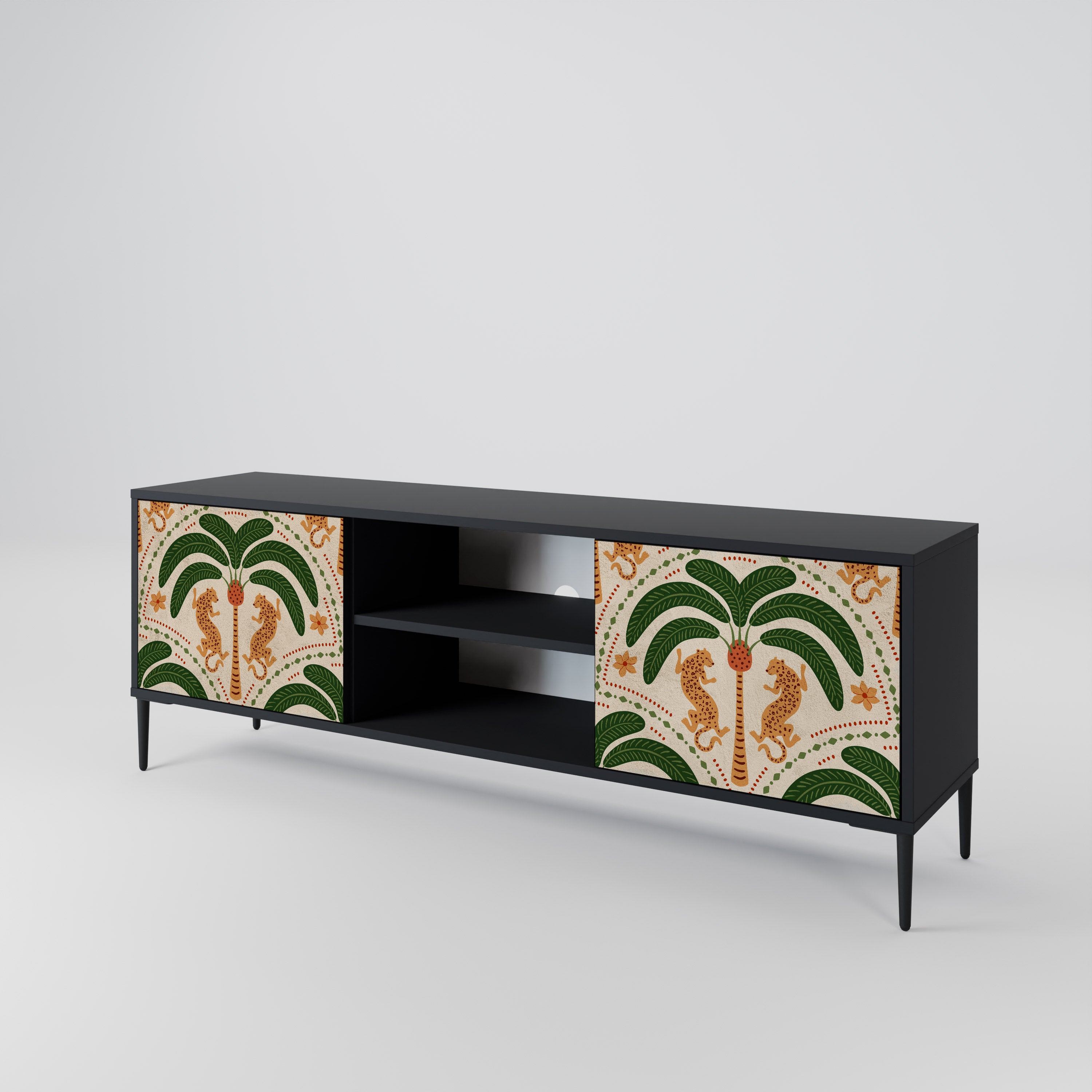 Mueble de TV de dos puertas DANCING PREDATORS en acabado negro
