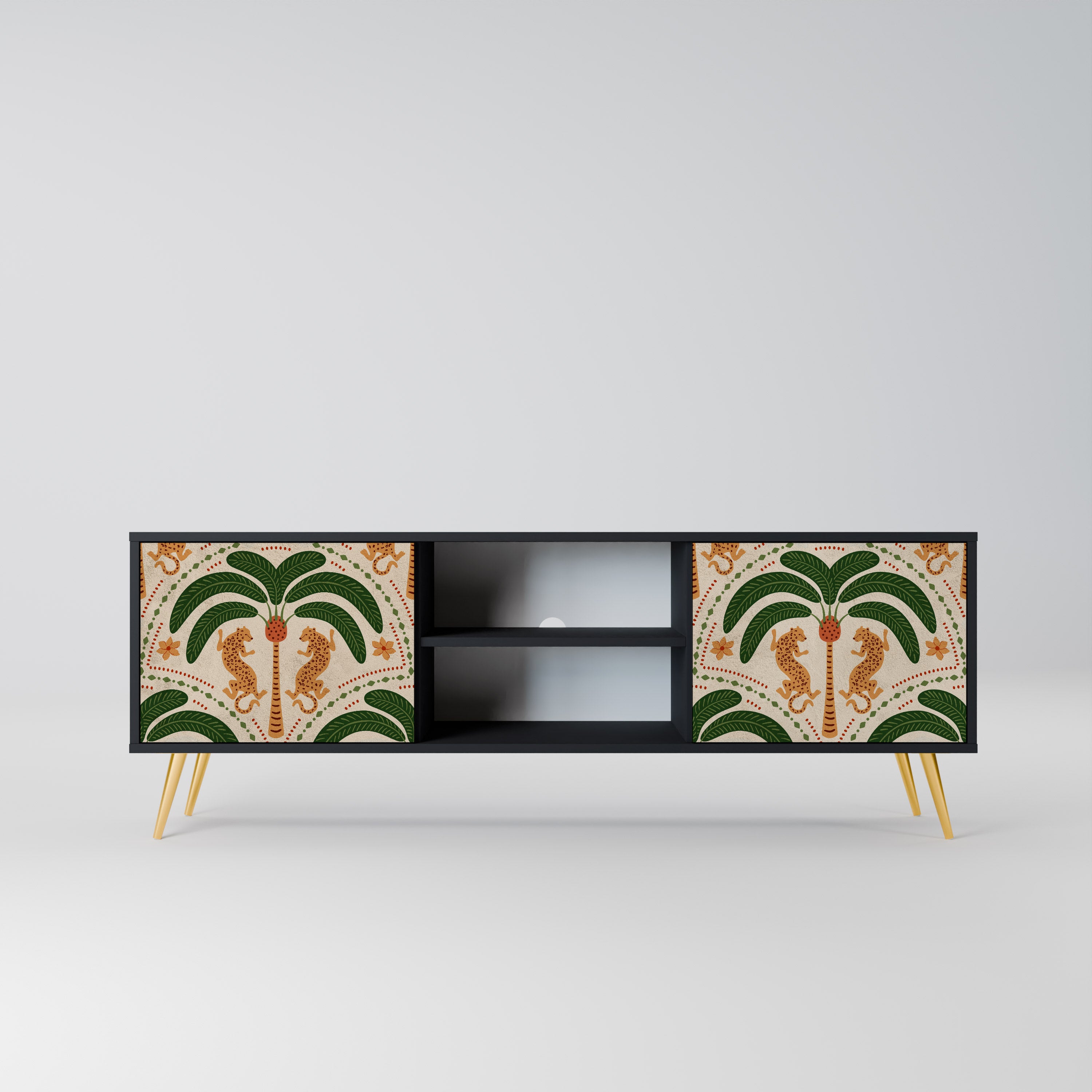 Mueble de TV de dos puertas DANCING PREDATORS en acabado negro