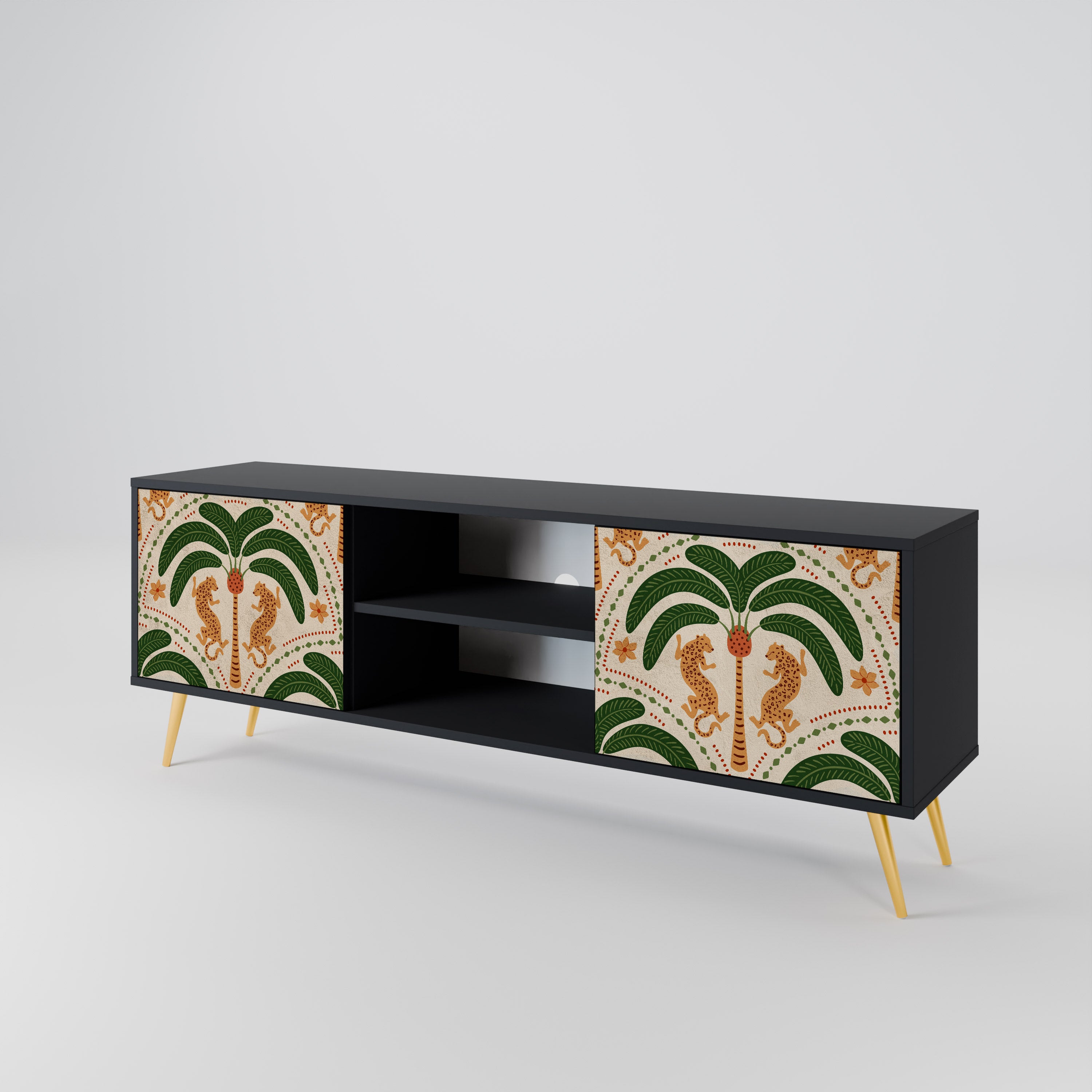 Mueble de TV de dos puertas DANCING PREDATORS en acabado negro