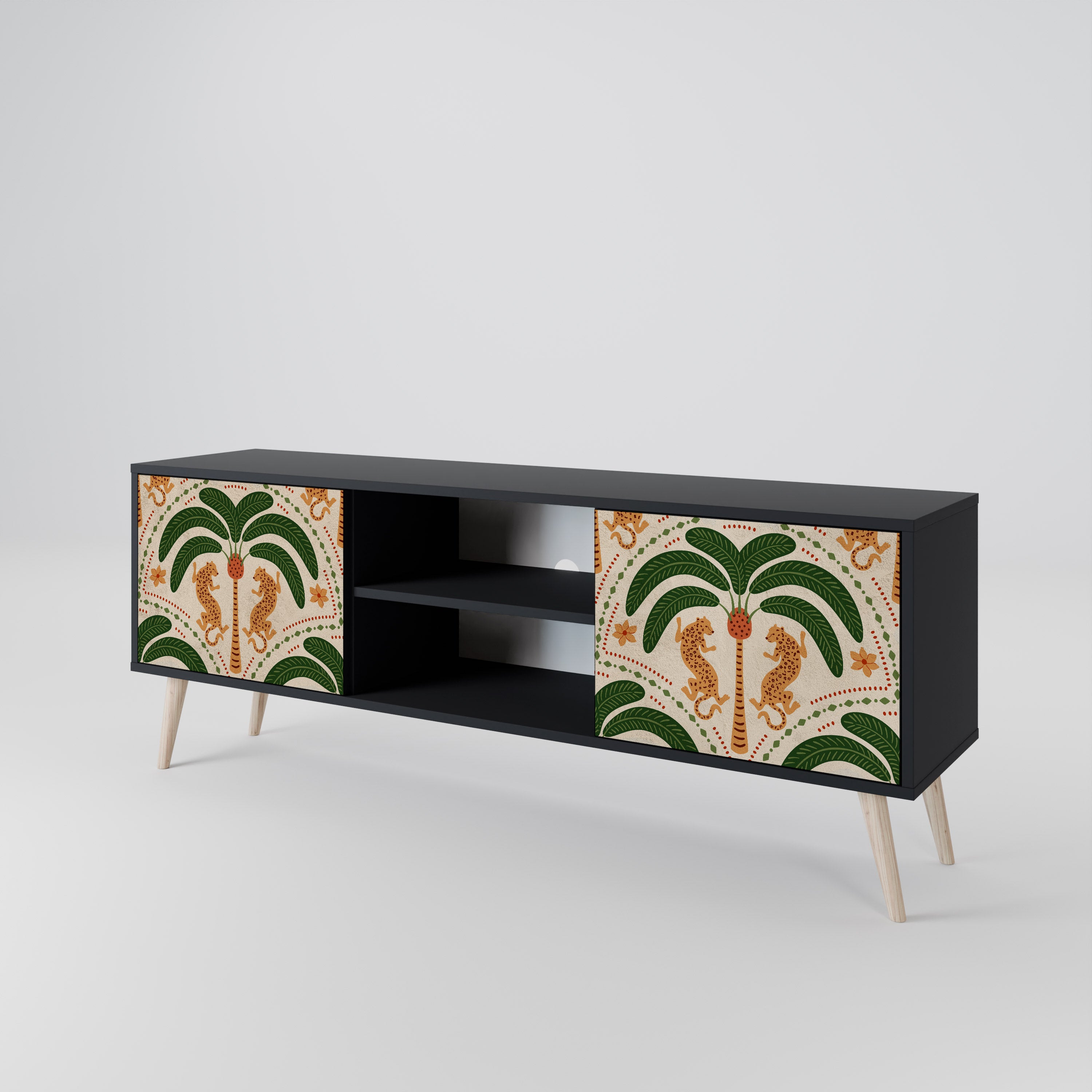 Mueble de TV de dos puertas DANCING PREDATORS en acabado negro