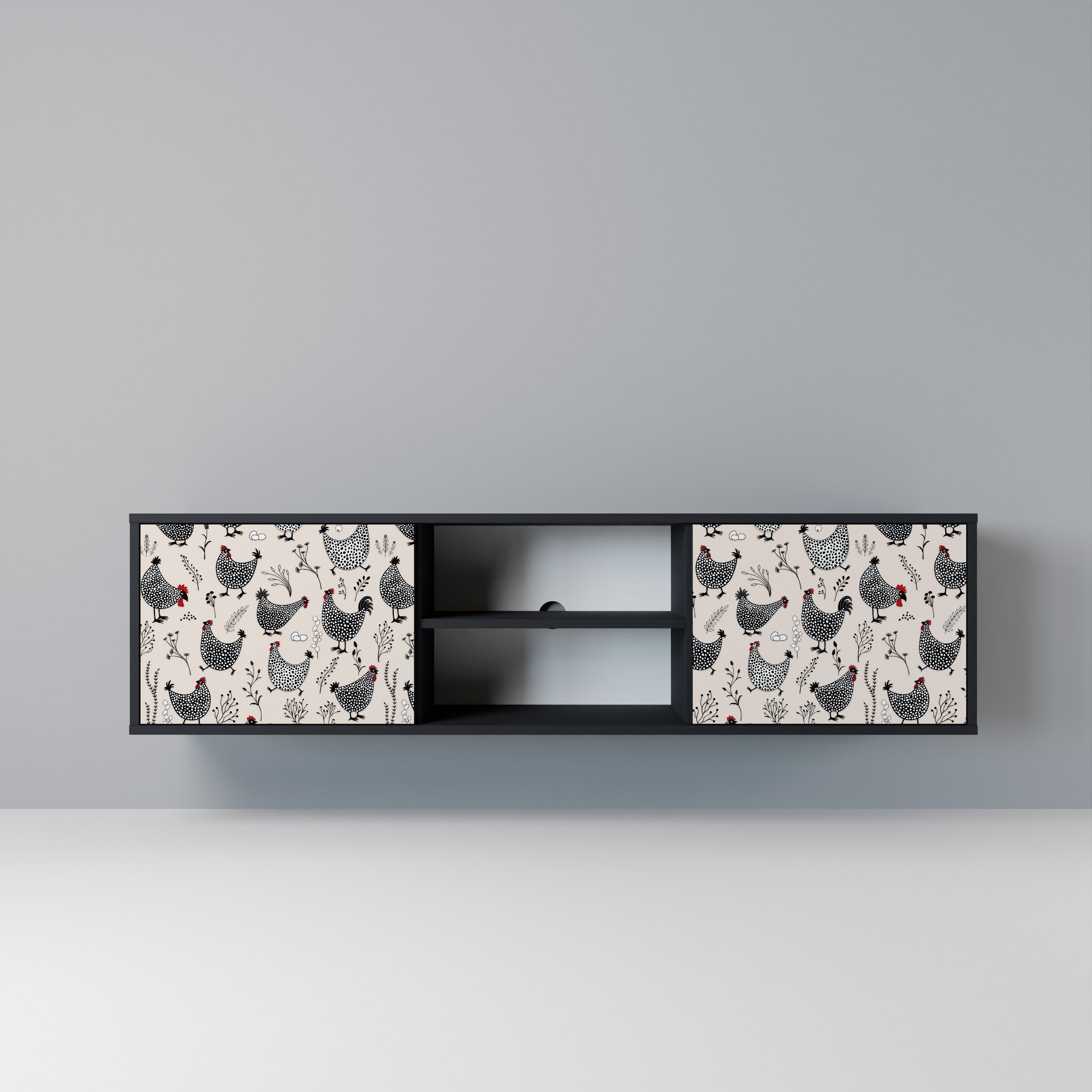 Mueble de TV de 2 puertas HAPPY HENS con acabado negro