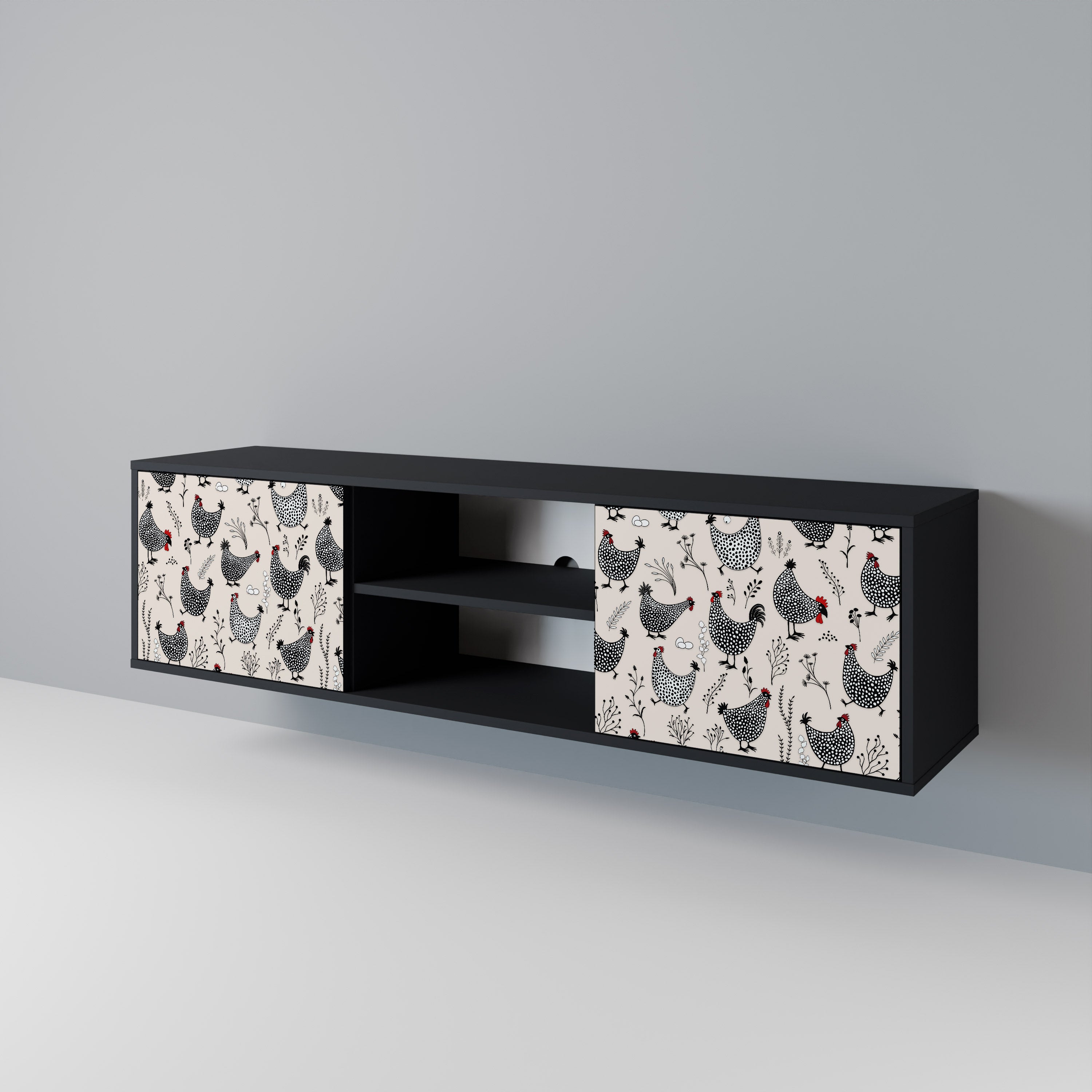 Mueble de TV de 2 puertas HAPPY HENS con acabado negro