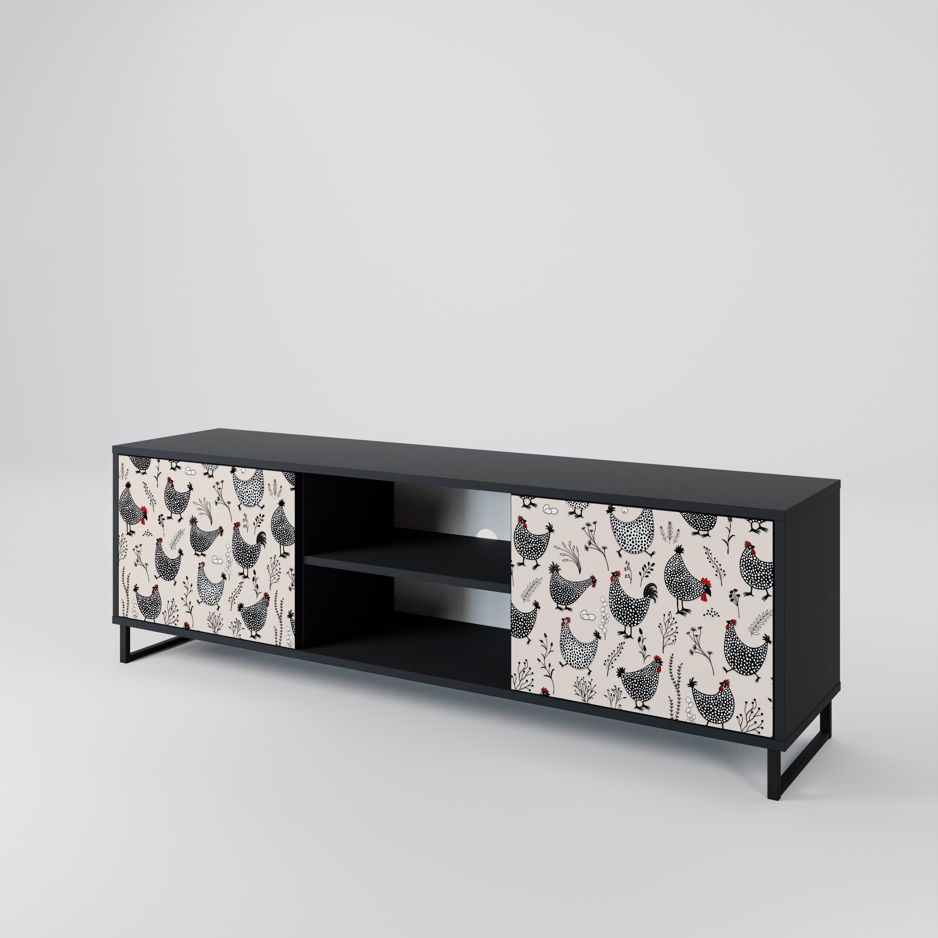 Mueble de TV de 2 puertas HAPPY HENS con acabado negro