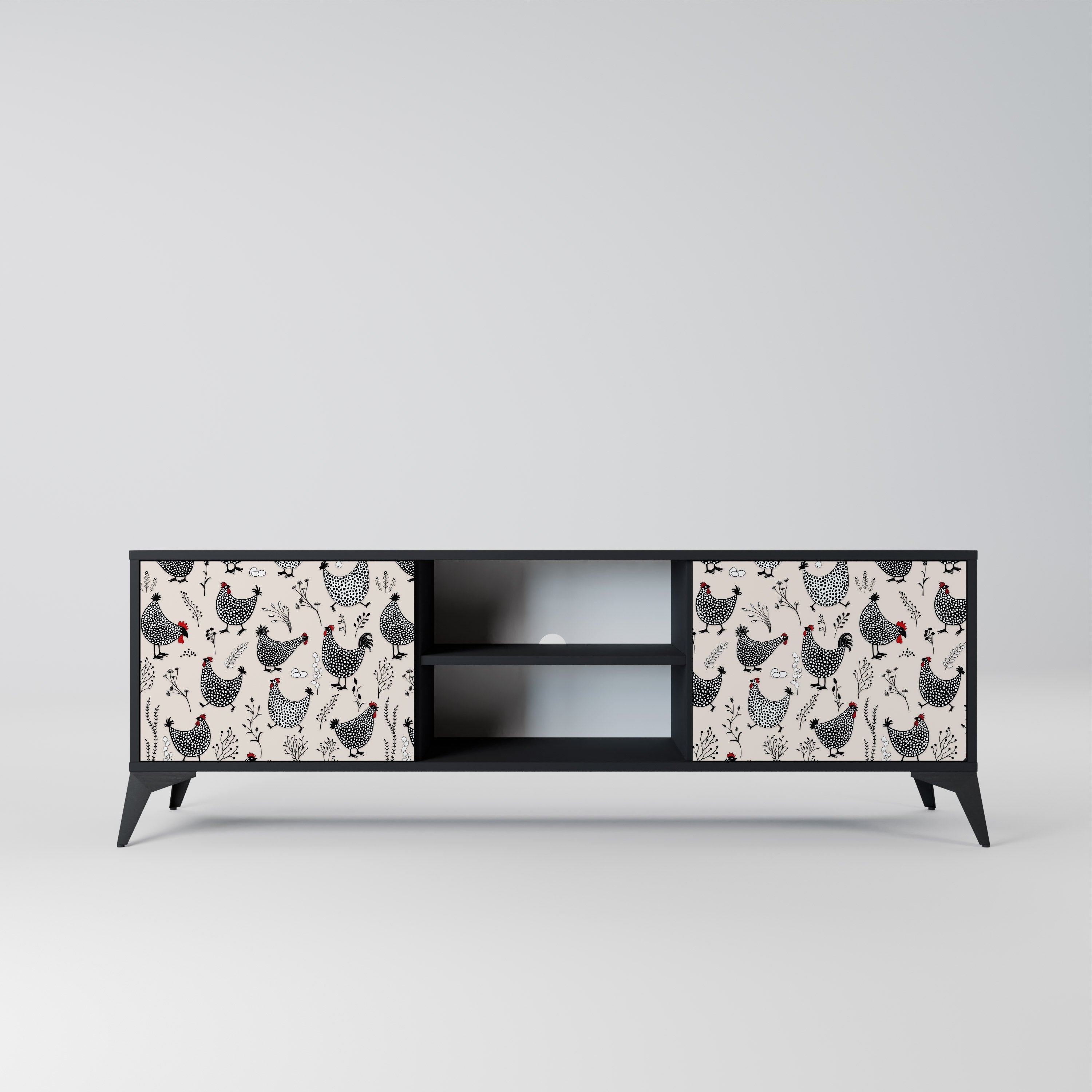 Mueble de TV de 2 puertas HAPPY HENS con acabado negro