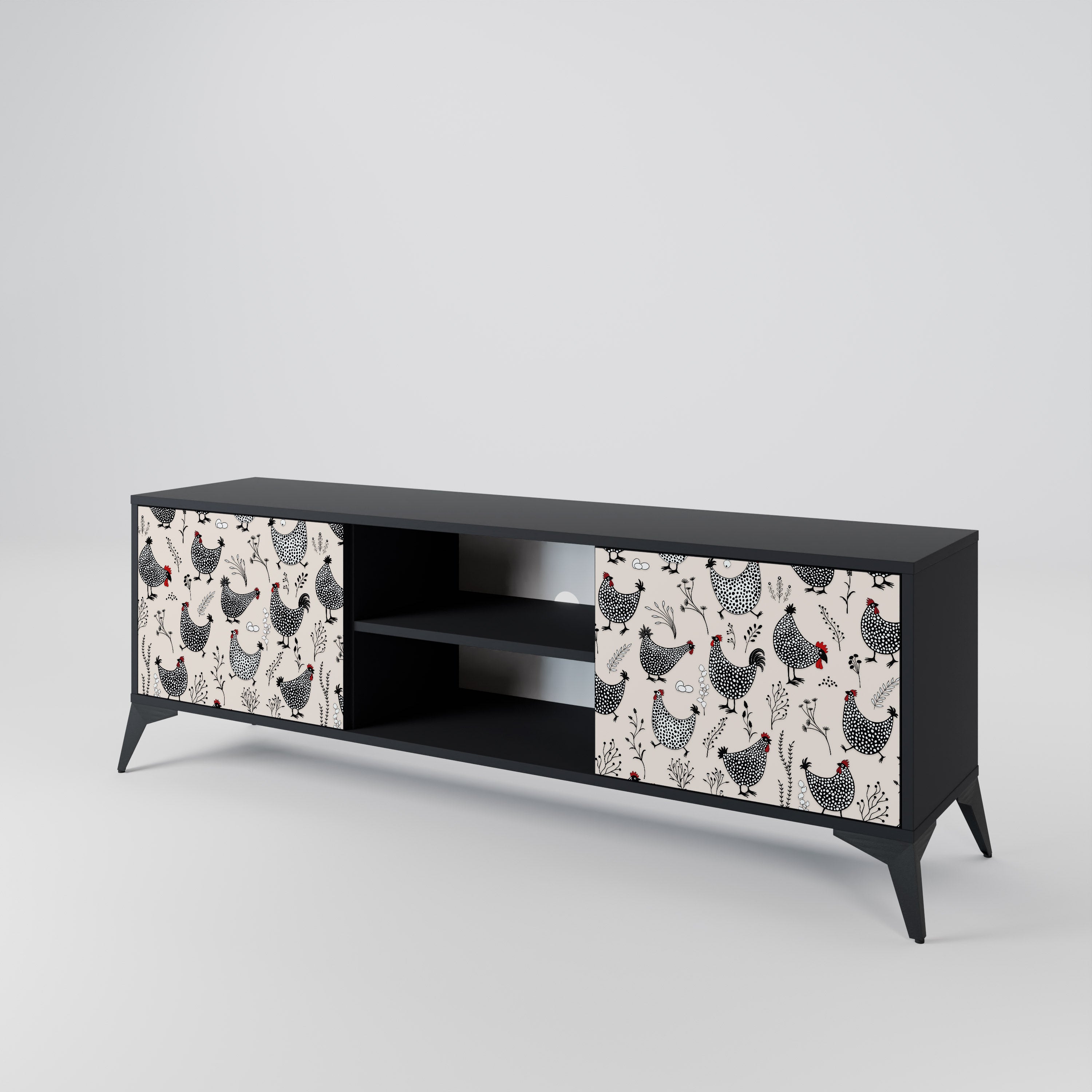 Mueble de TV de 2 puertas HAPPY HENS con acabado negro