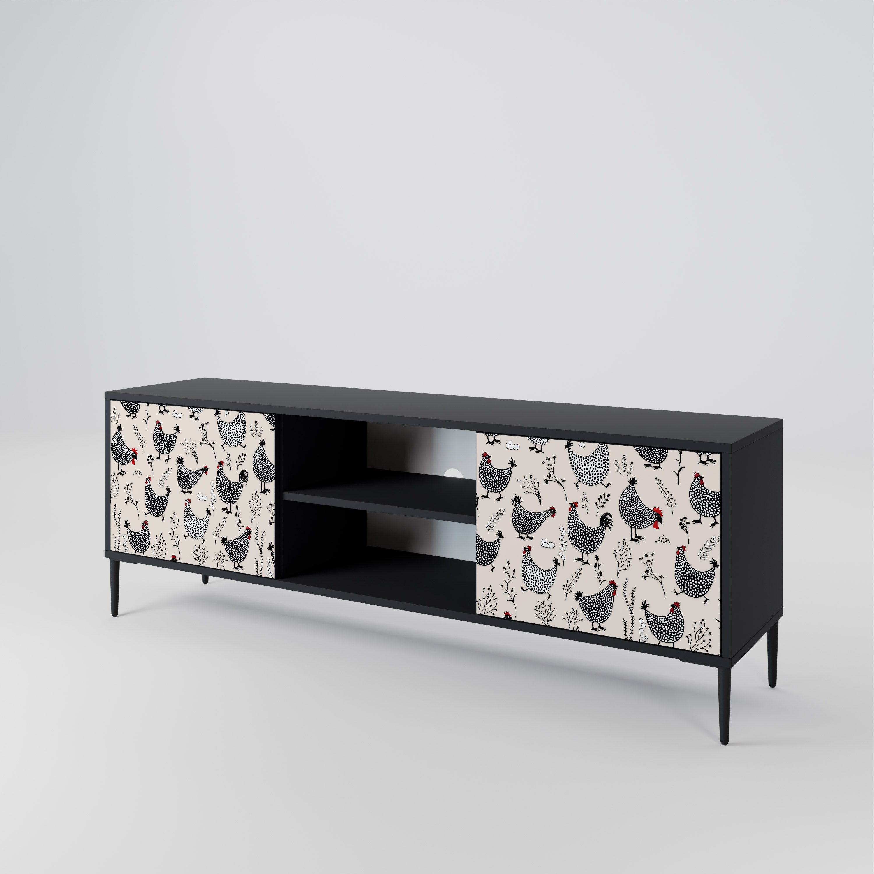 Mueble de TV de 2 puertas HAPPY HENS con acabado negro