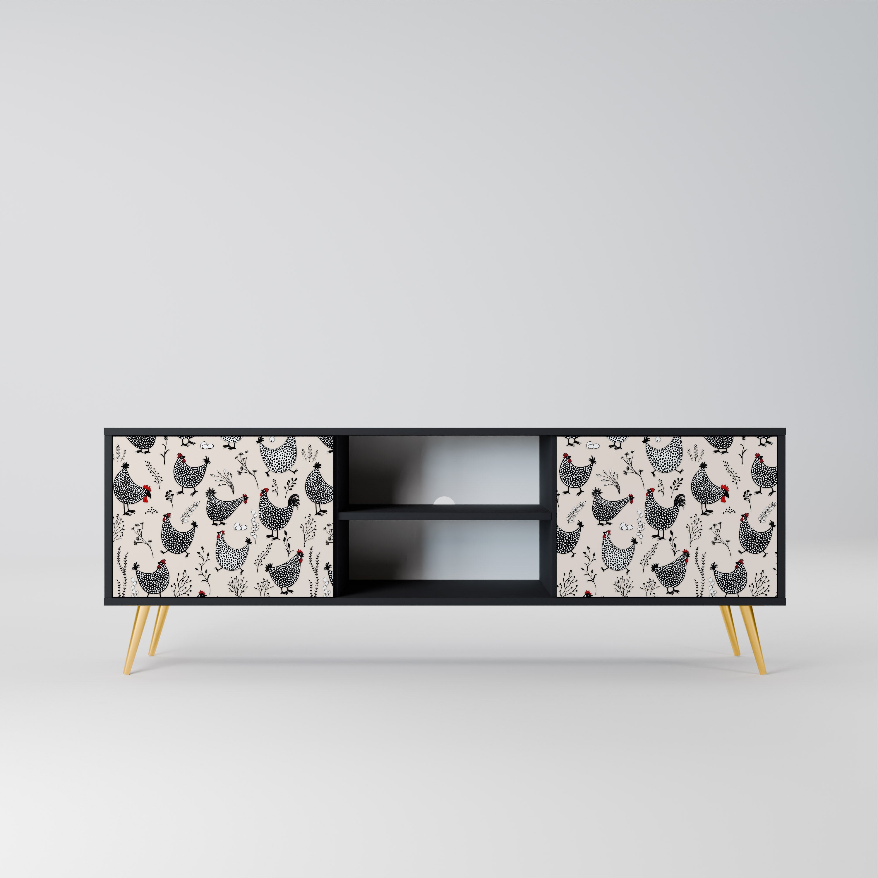 Mueble de TV de 2 puertas HAPPY HENS con acabado negro