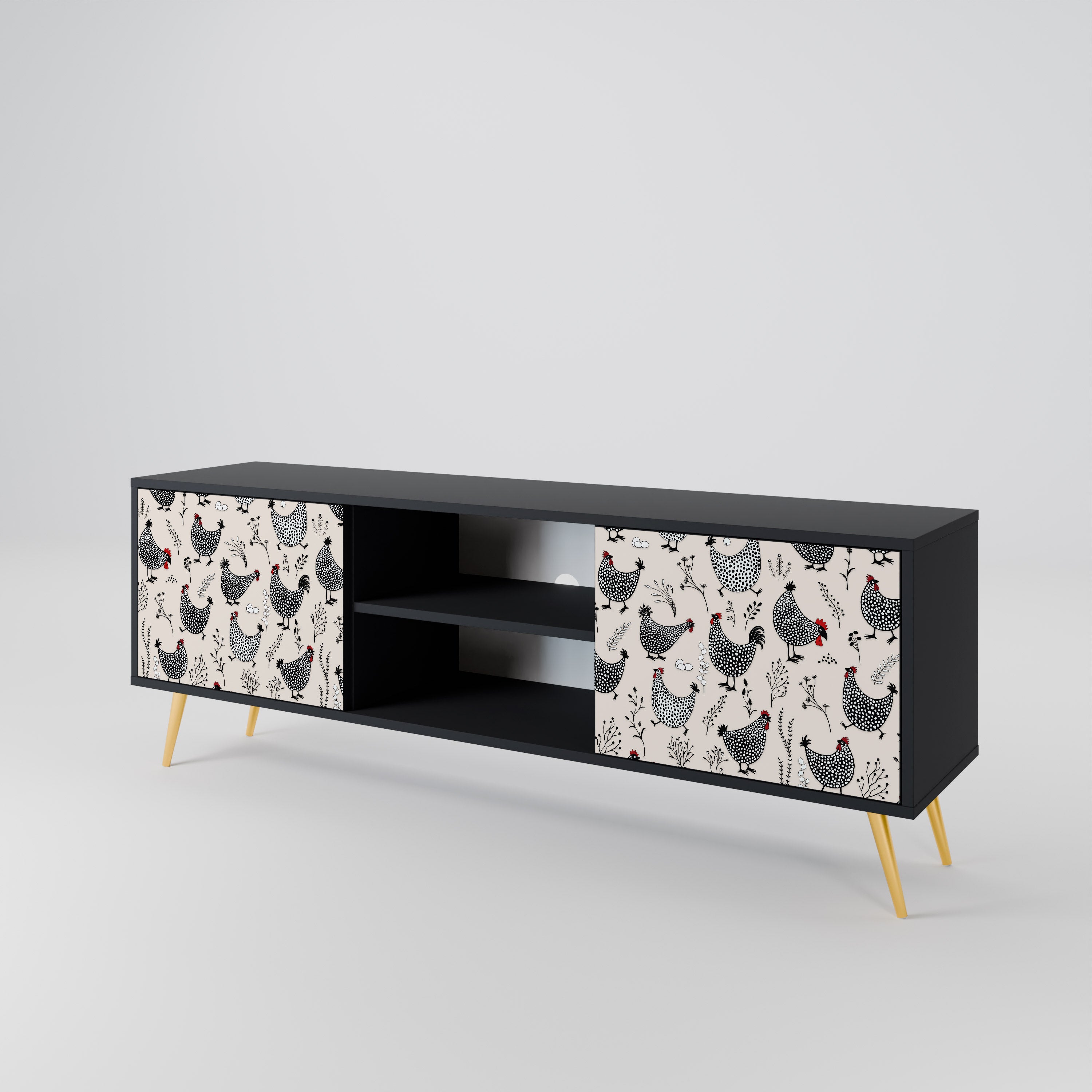 Mueble de TV de 2 puertas HAPPY HENS con acabado negro