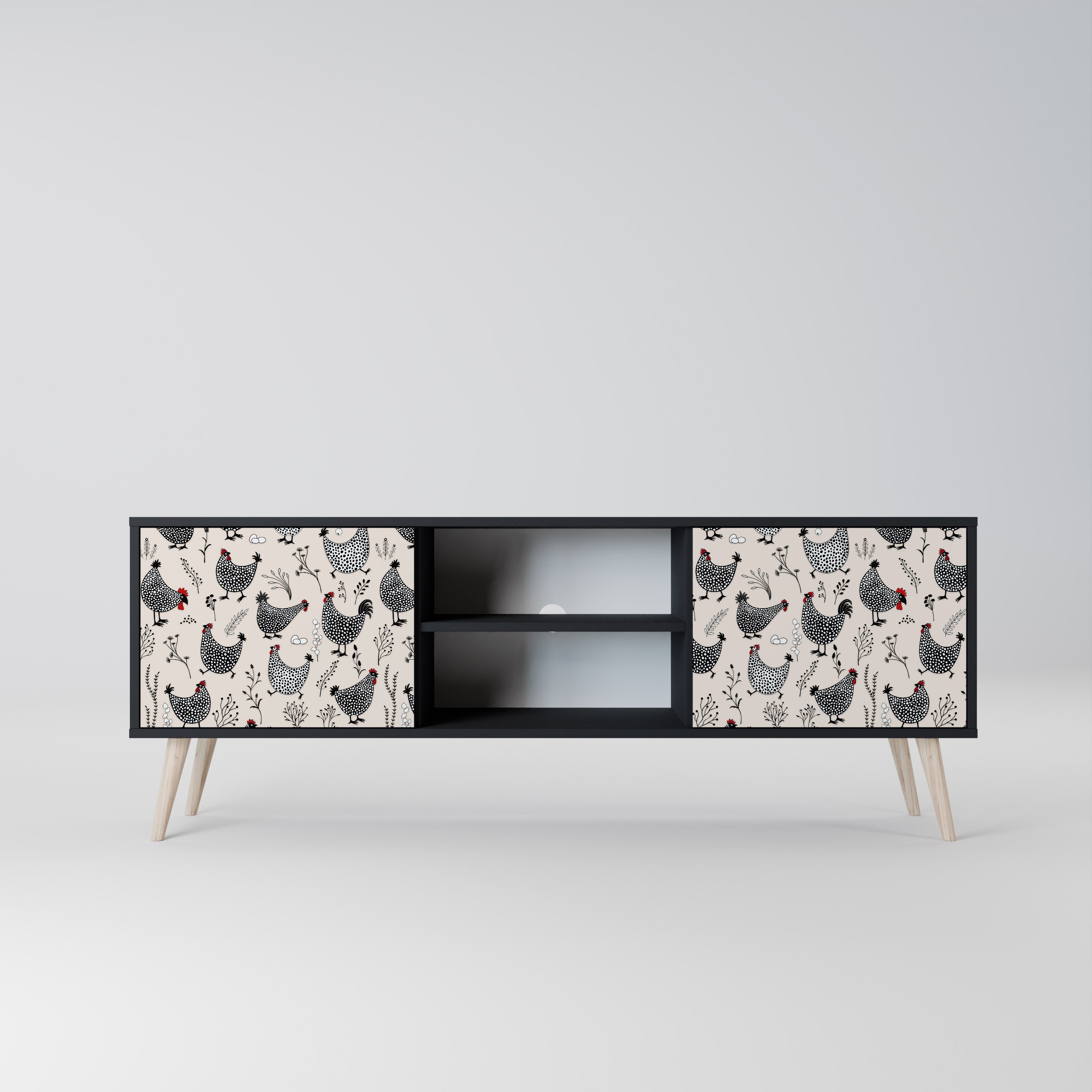 Mueble de TV de 2 puertas HAPPY HENS con acabado negro
