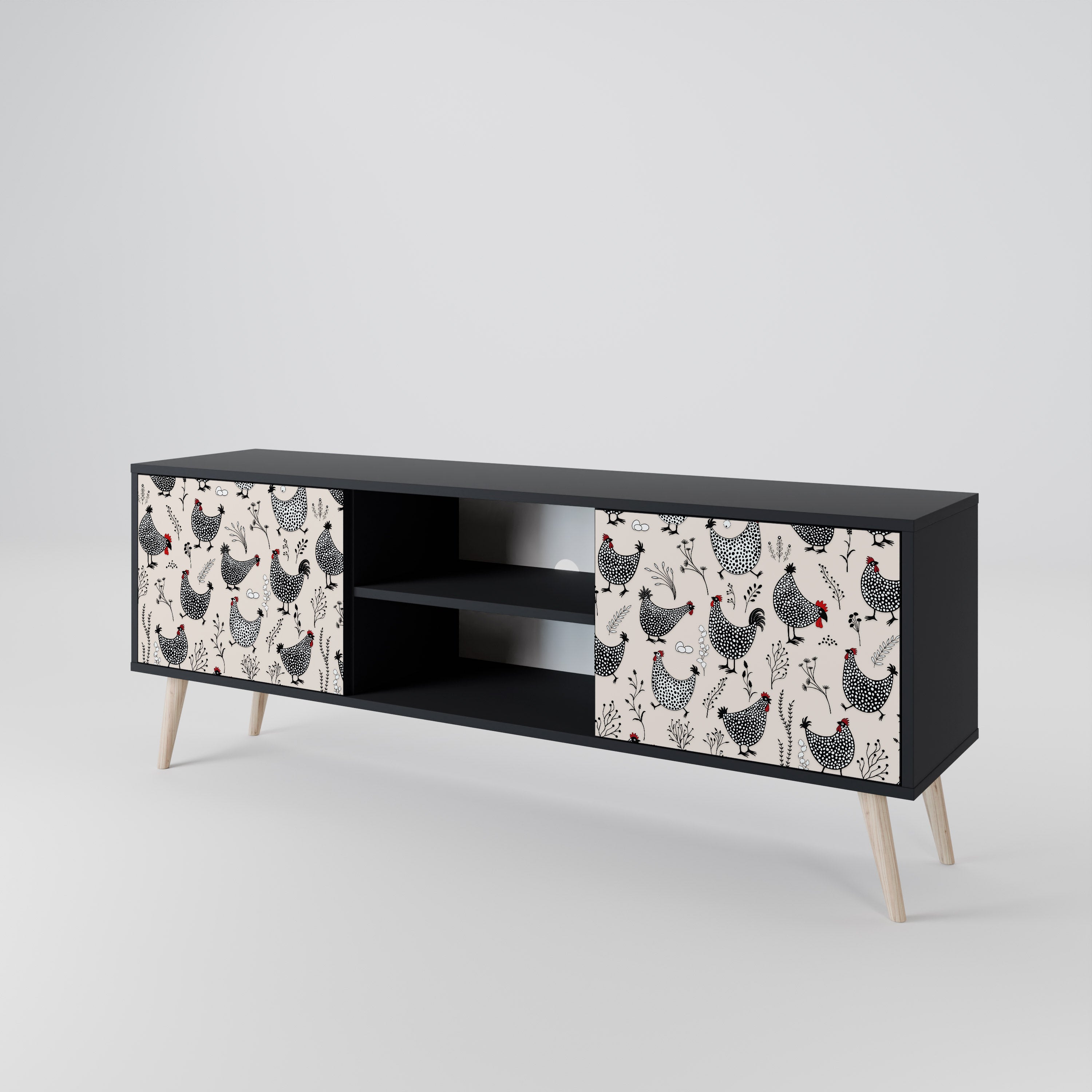 Mueble de TV de 2 puertas HAPPY HENS con acabado negro