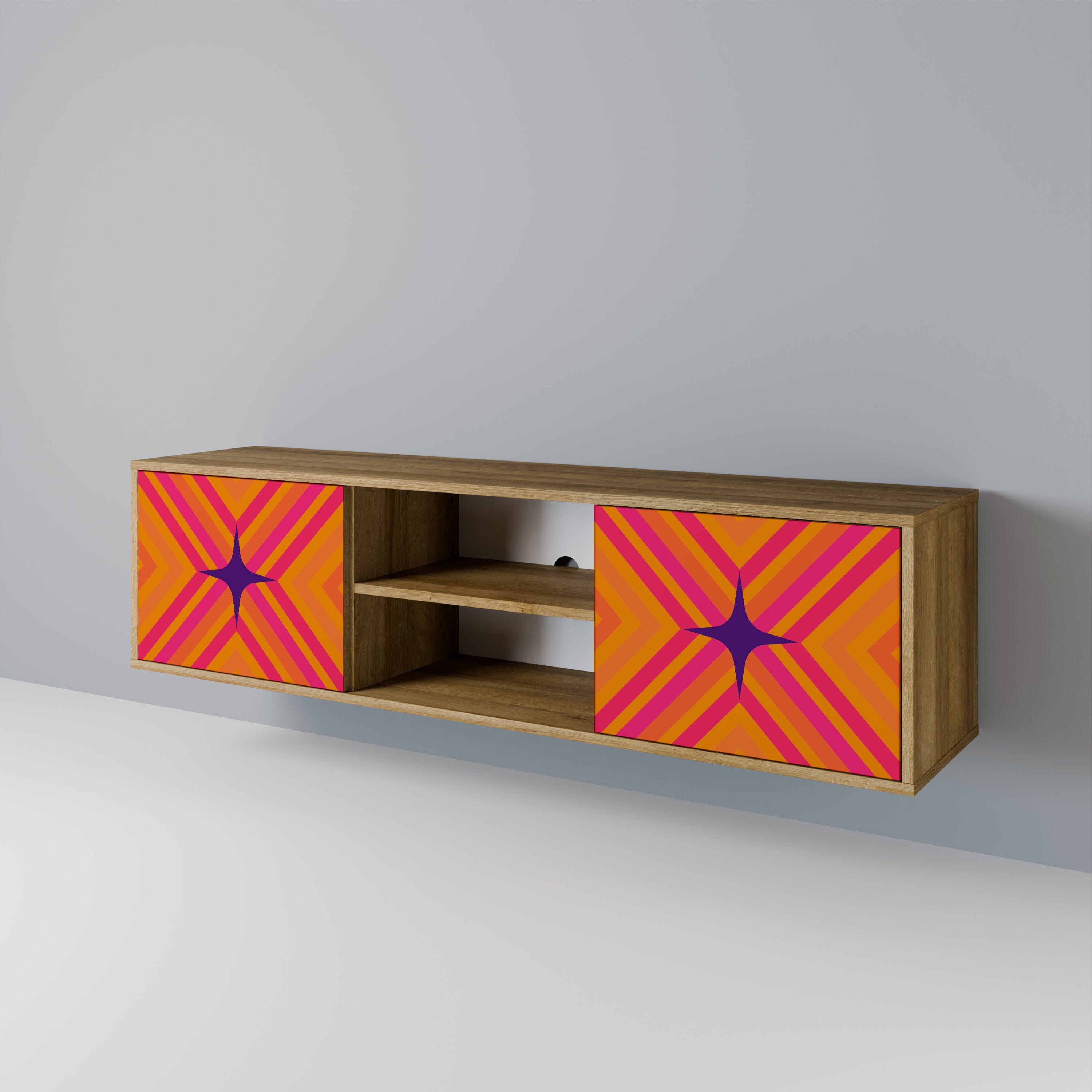 Mueble de TV de 2 puertas GEOMETRIC BRILLIANCE con efecto roble