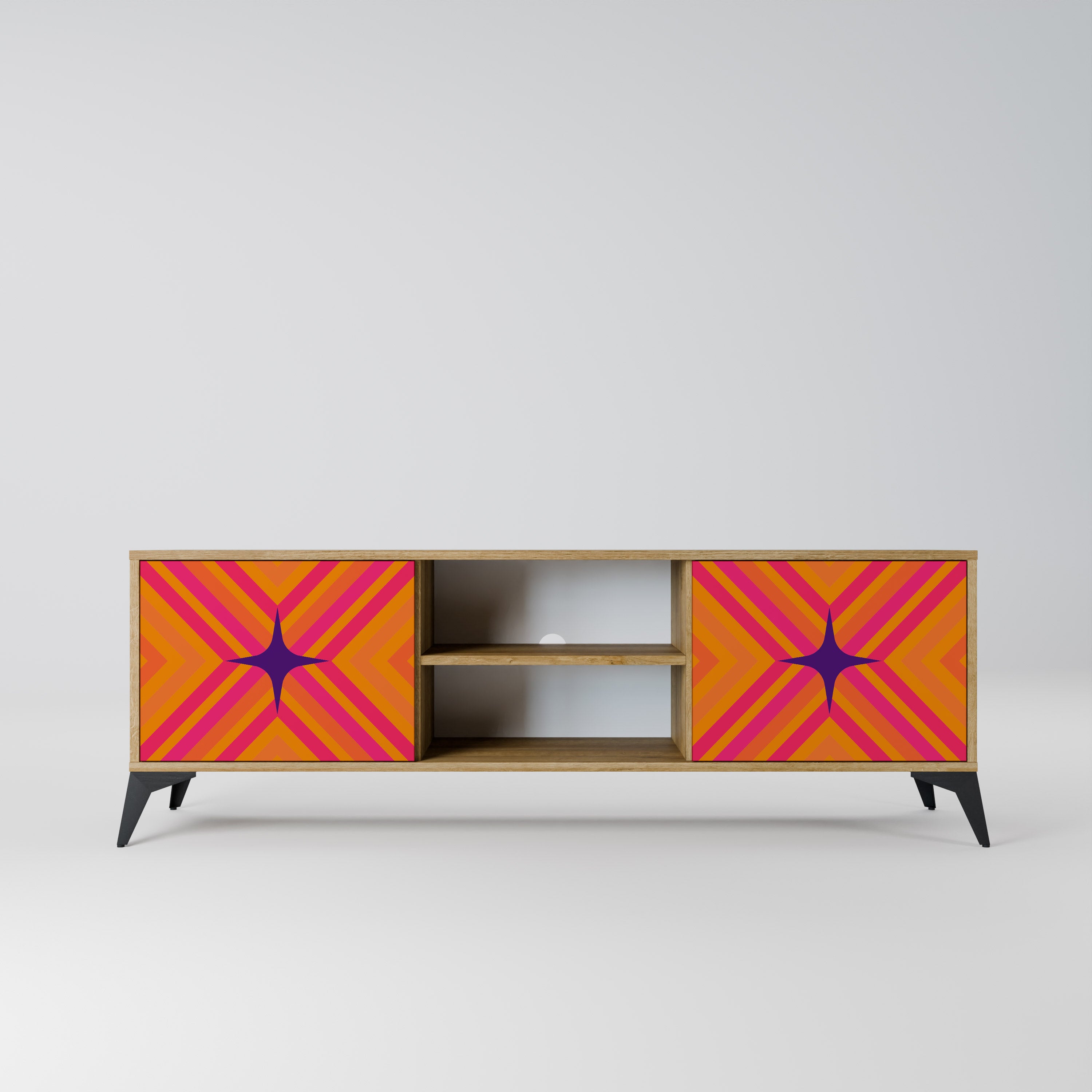Mueble de TV de 2 puertas GEOMETRIC BRILLIANCE con efecto roble