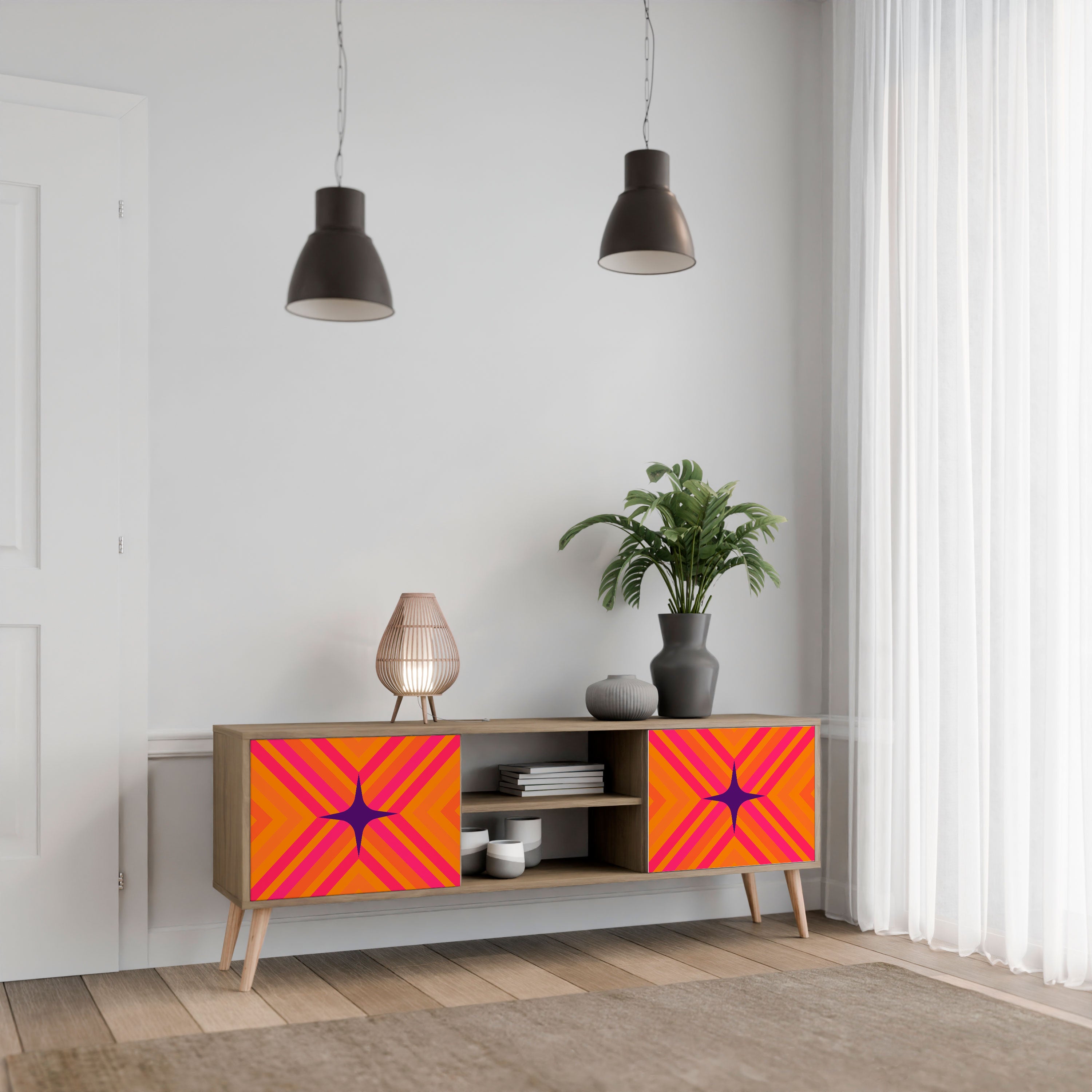 Mueble de TV de 2 puertas GEOMETRIC BRILLIANCE con efecto roble