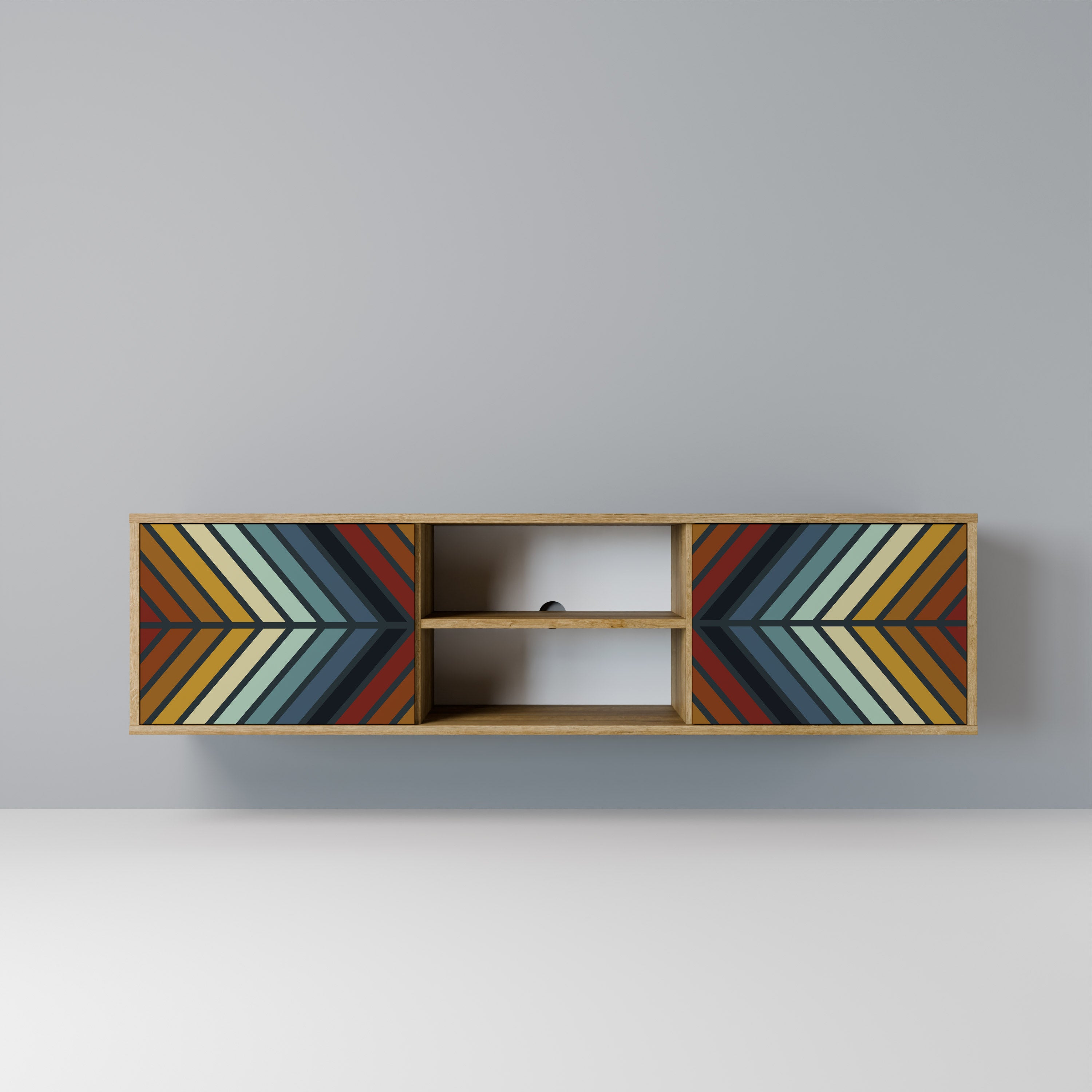 Mueble de TV INDIGENOUS ZIGZAG de 2 puertas con efecto roble