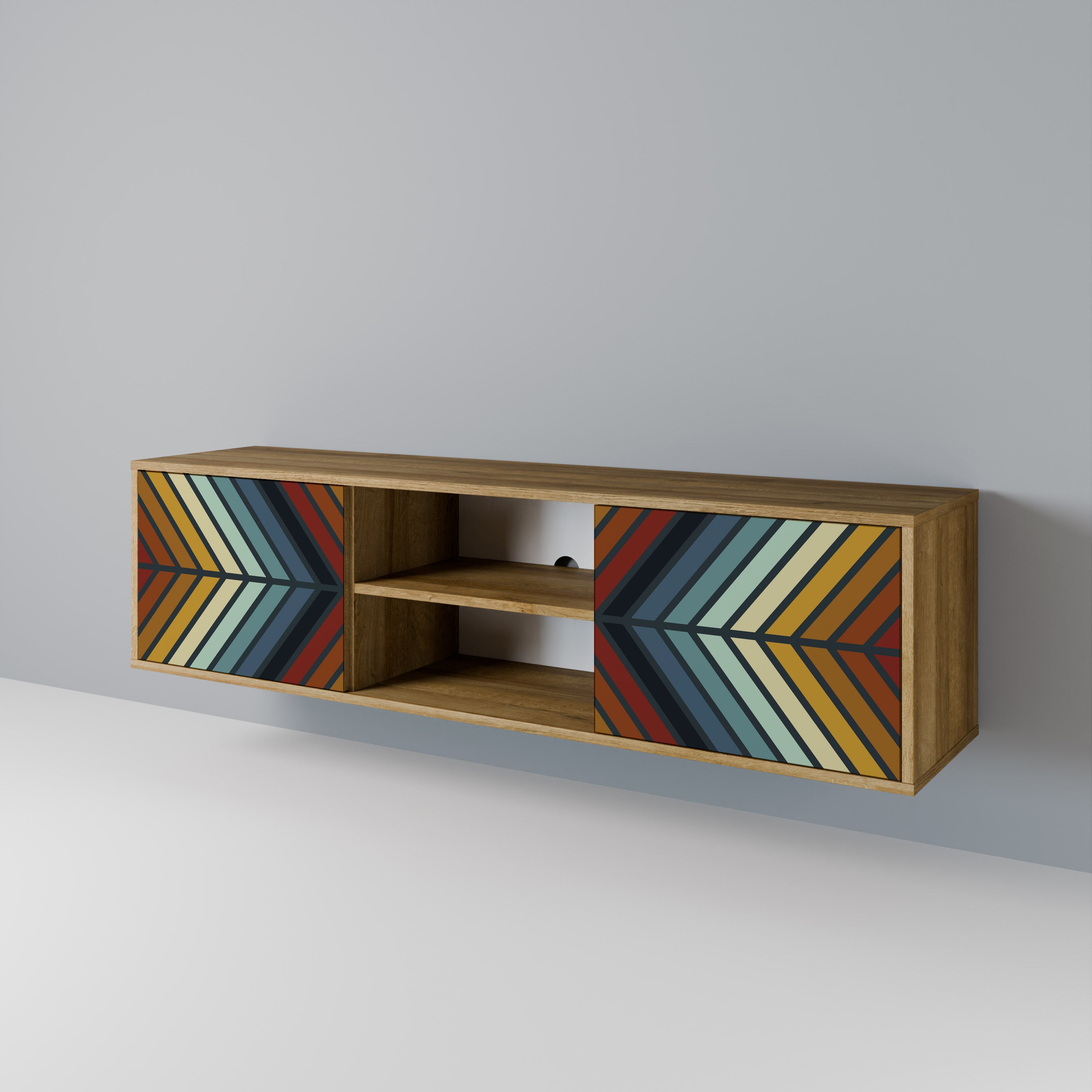 Mueble de TV INDIGENOUS ZIGZAG de 2 puertas con efecto roble