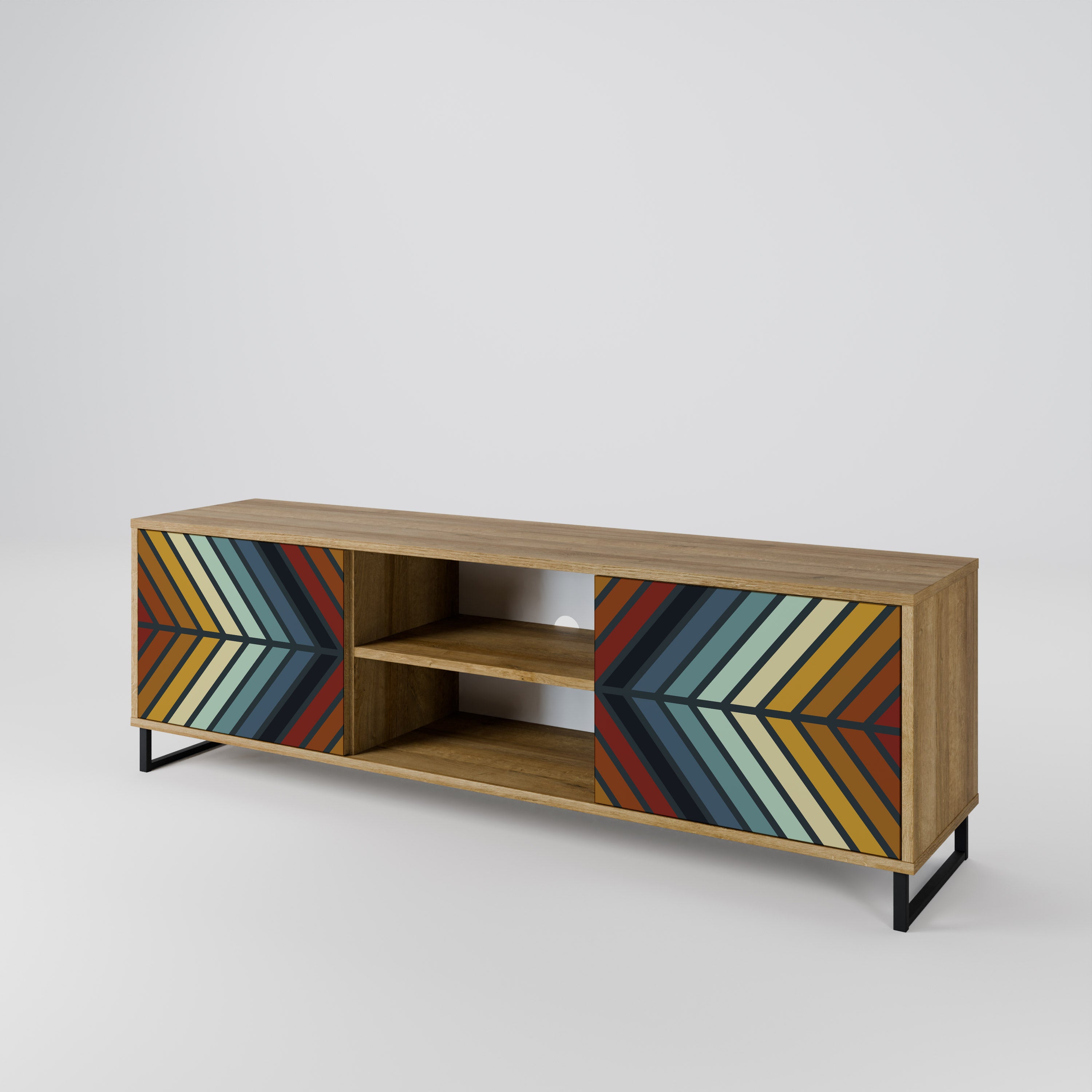 Mueble de TV INDIGENOUS ZIGZAG de 2 puertas con efecto roble