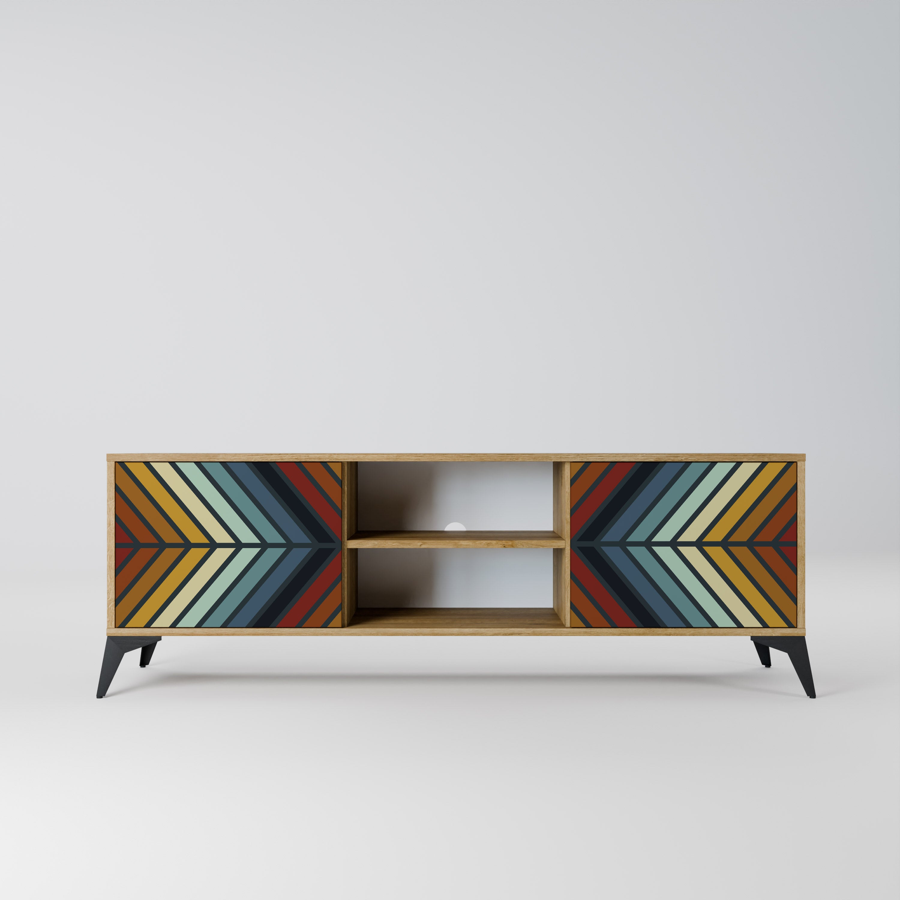 Mueble de TV INDIGENOUS ZIGZAG de 2 puertas con efecto roble