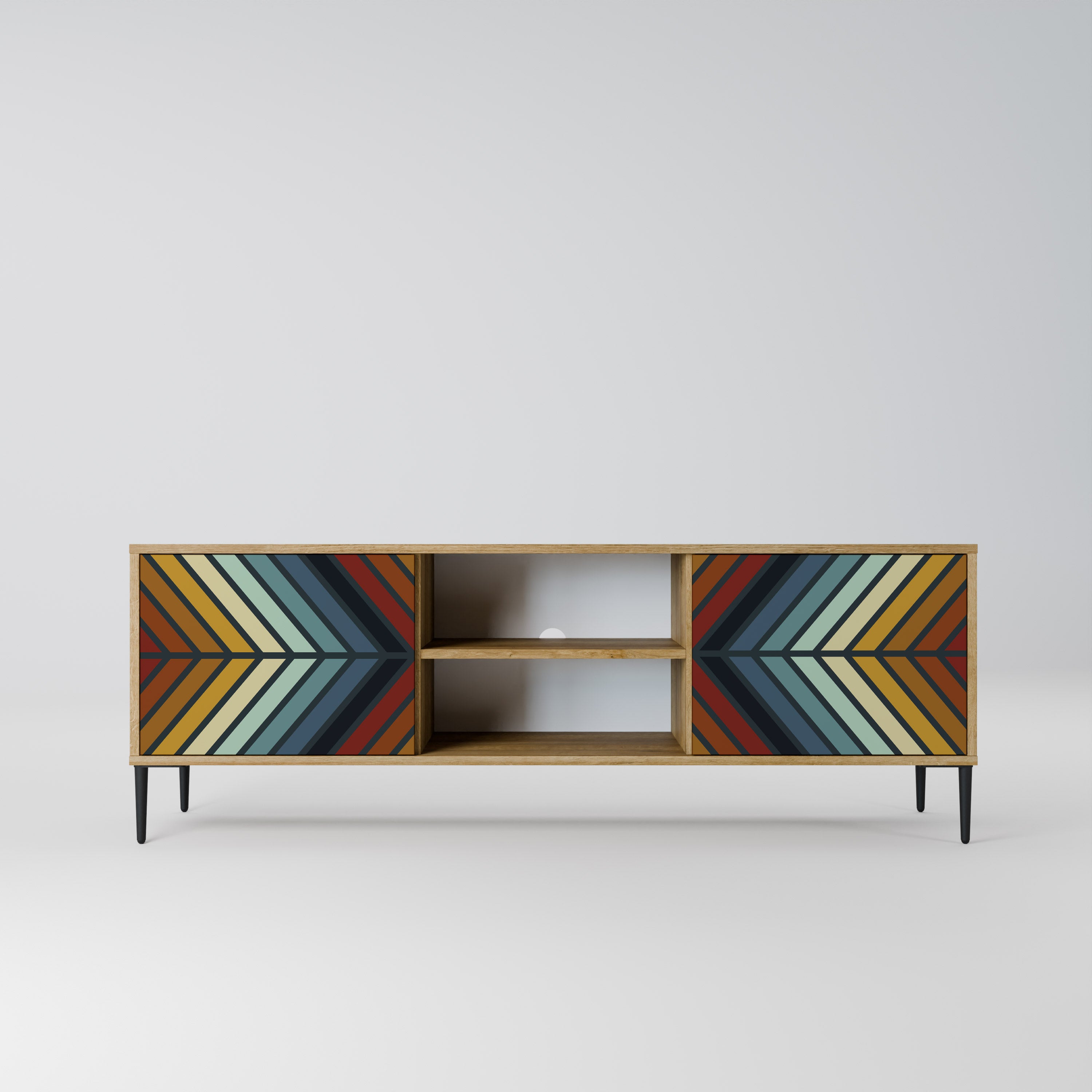 Mueble de TV INDIGENOUS ZIGZAG de 2 puertas con efecto roble
