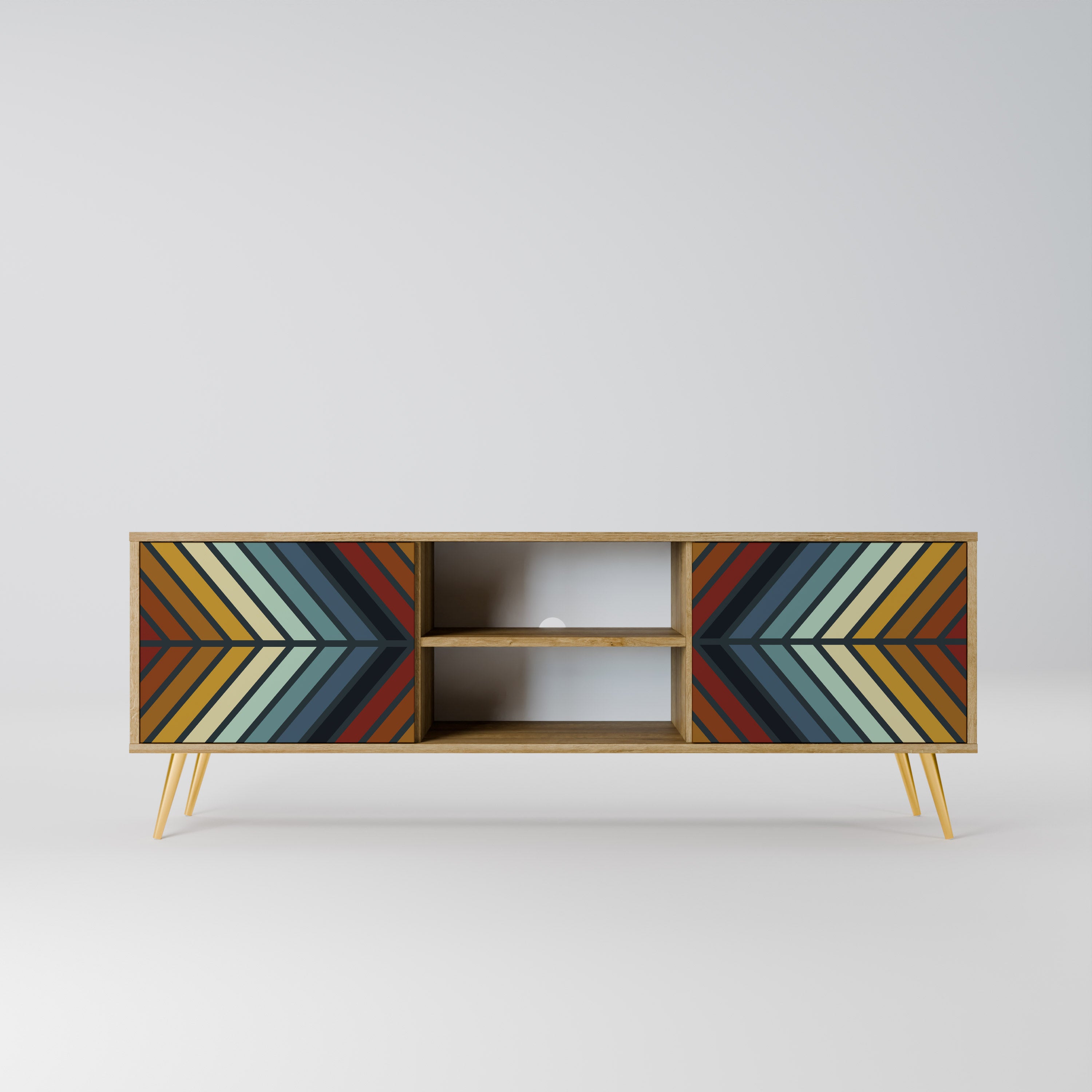 Mueble de TV INDIGENOUS ZIGZAG de 2 puertas con efecto roble