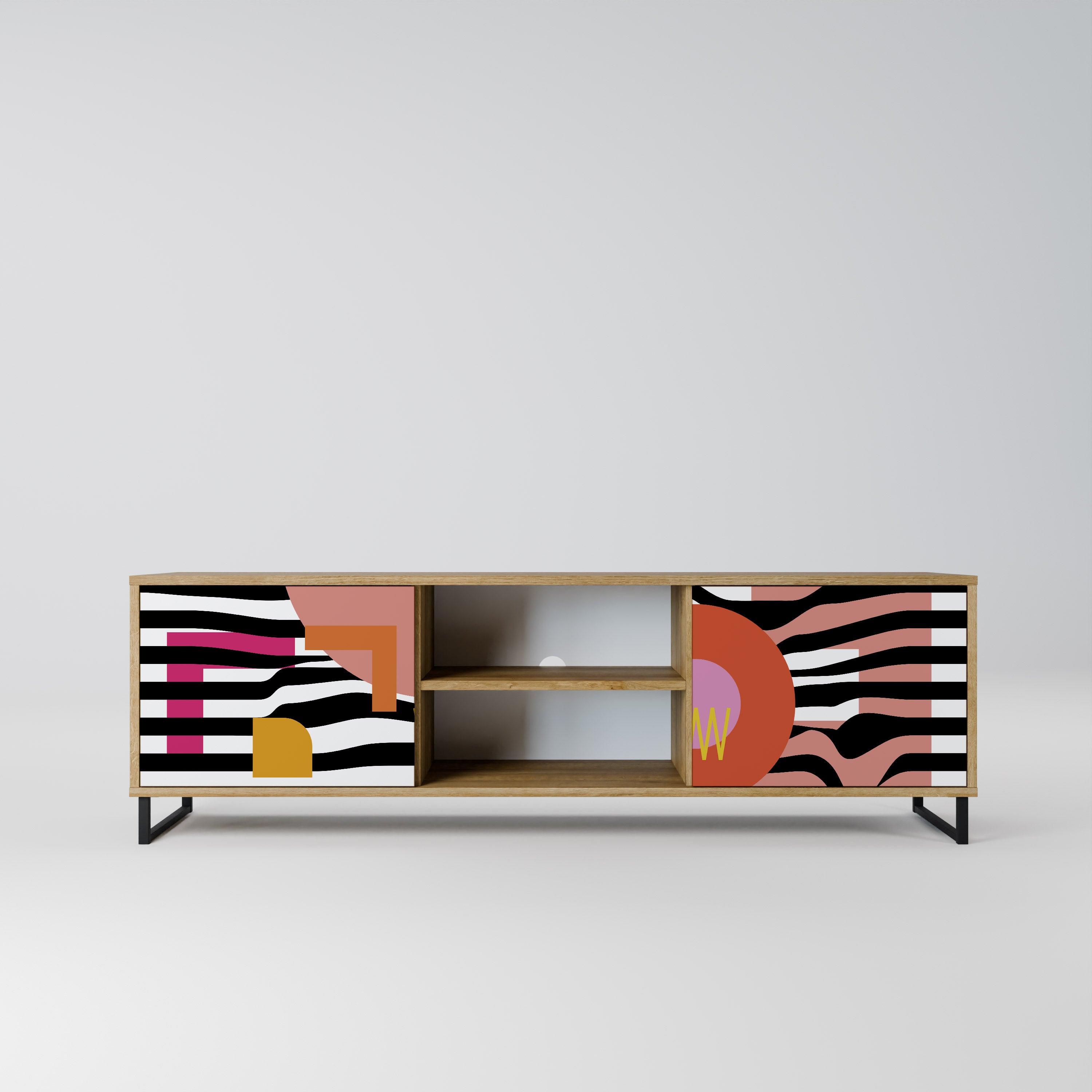 Mueble de TV de 2 puertas ABSTRACTO CROMÁTICO en efecto roble