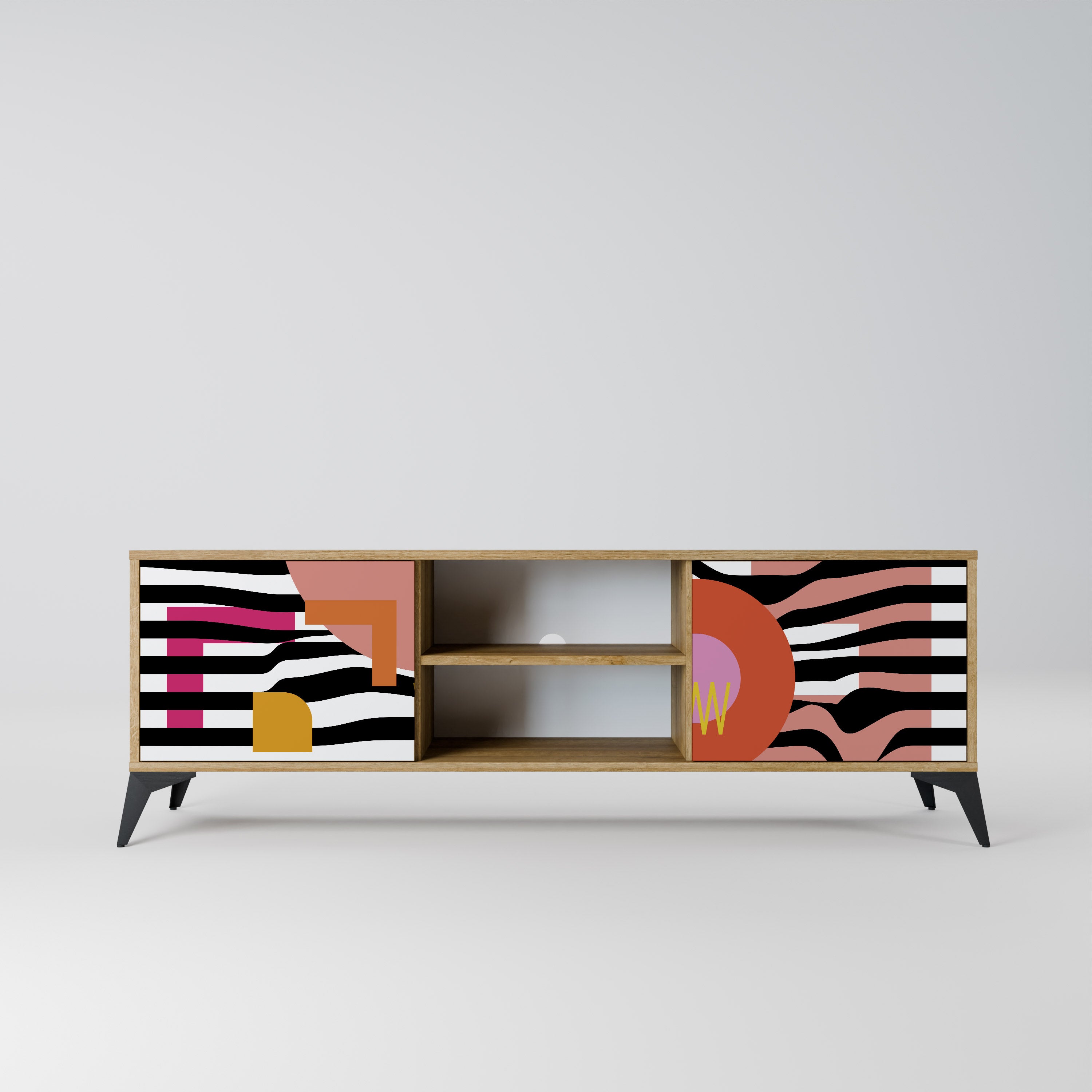 Mueble de TV de 2 puertas ABSTRACTO CROMÁTICO en efecto roble