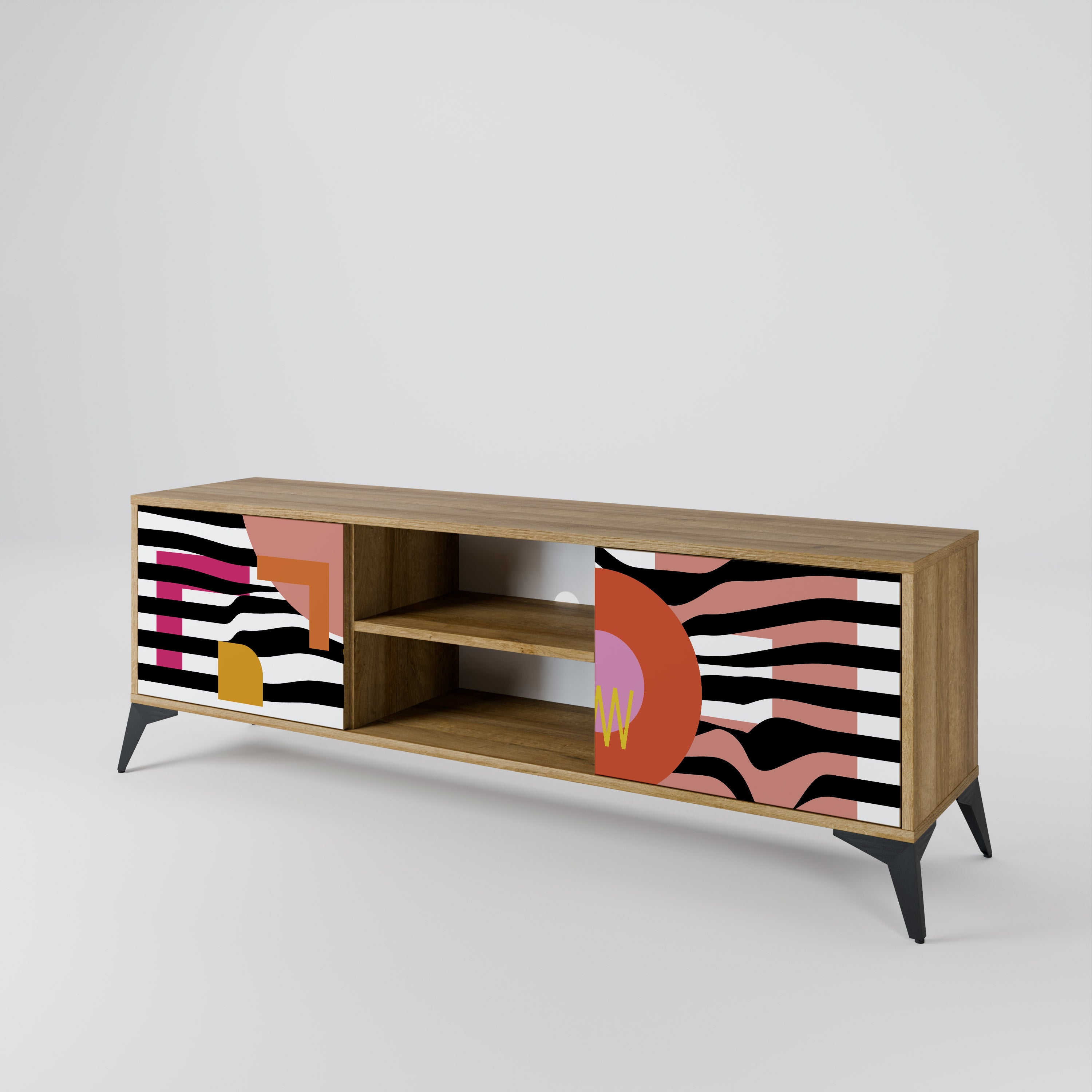 Mueble de TV de 2 puertas ABSTRACTO CROMÁTICO en efecto roble