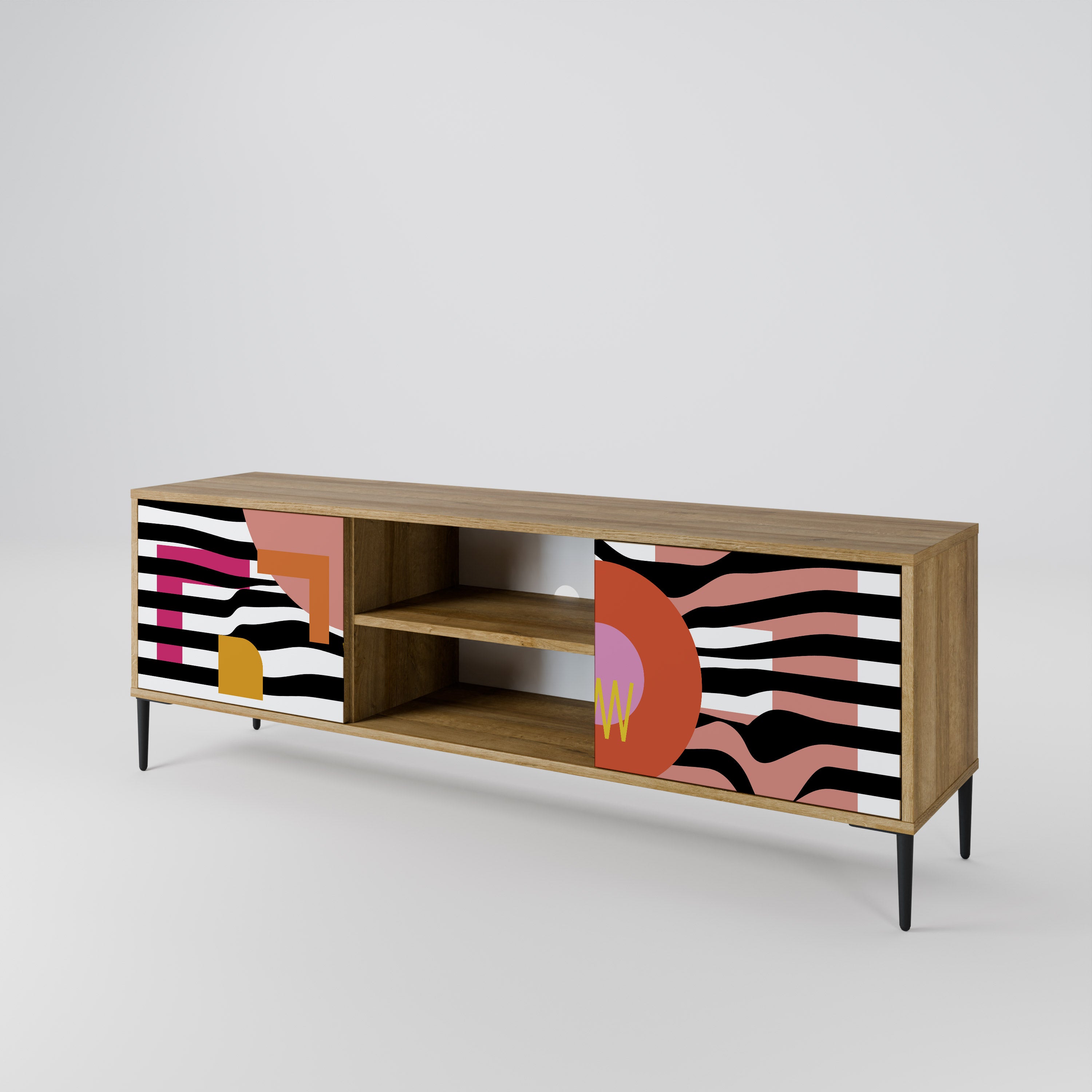 Mueble de TV de 2 puertas ABSTRACTO CROMÁTICO en efecto roble