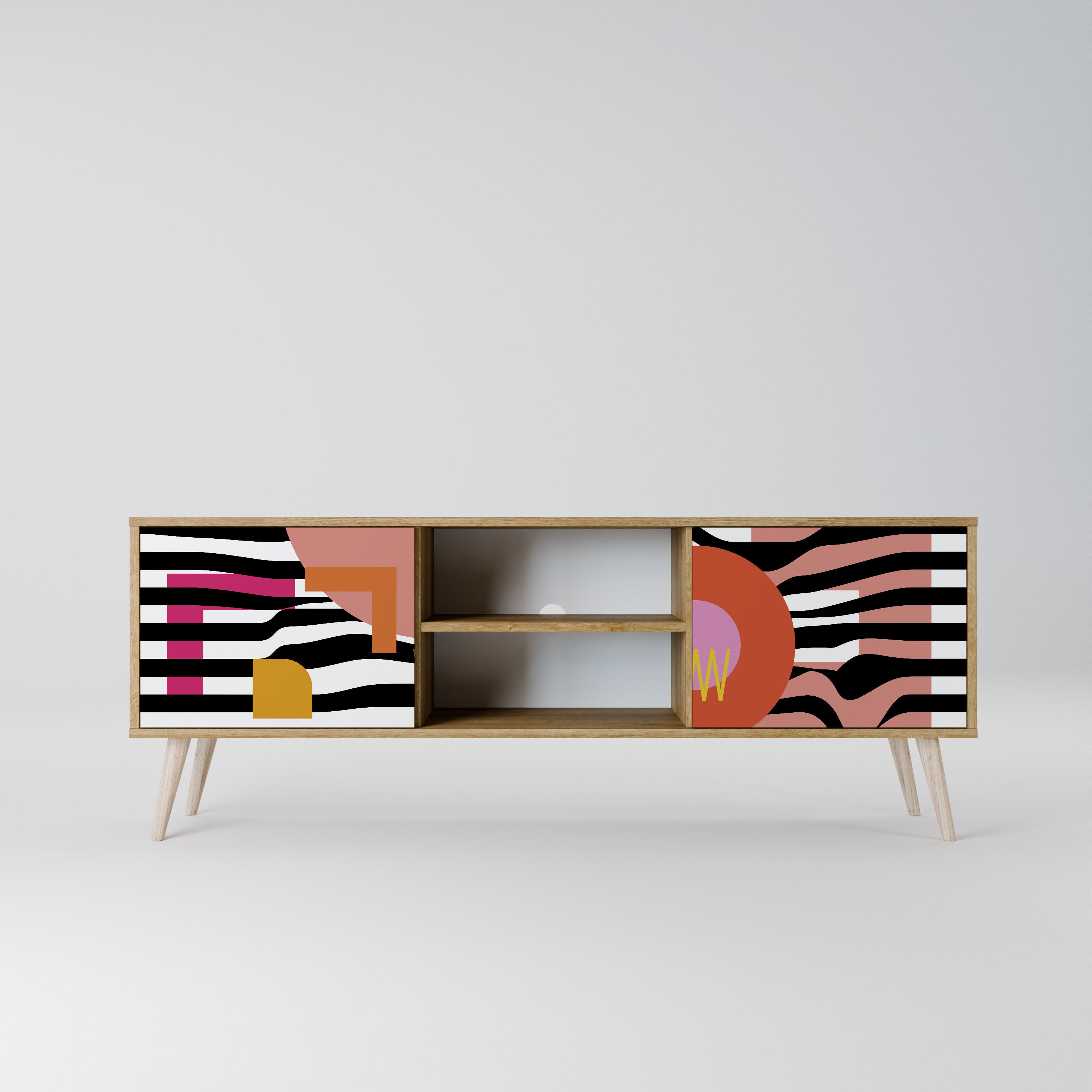 Mueble de TV de 2 puertas ABSTRACTO CROMÁTICO en efecto roble