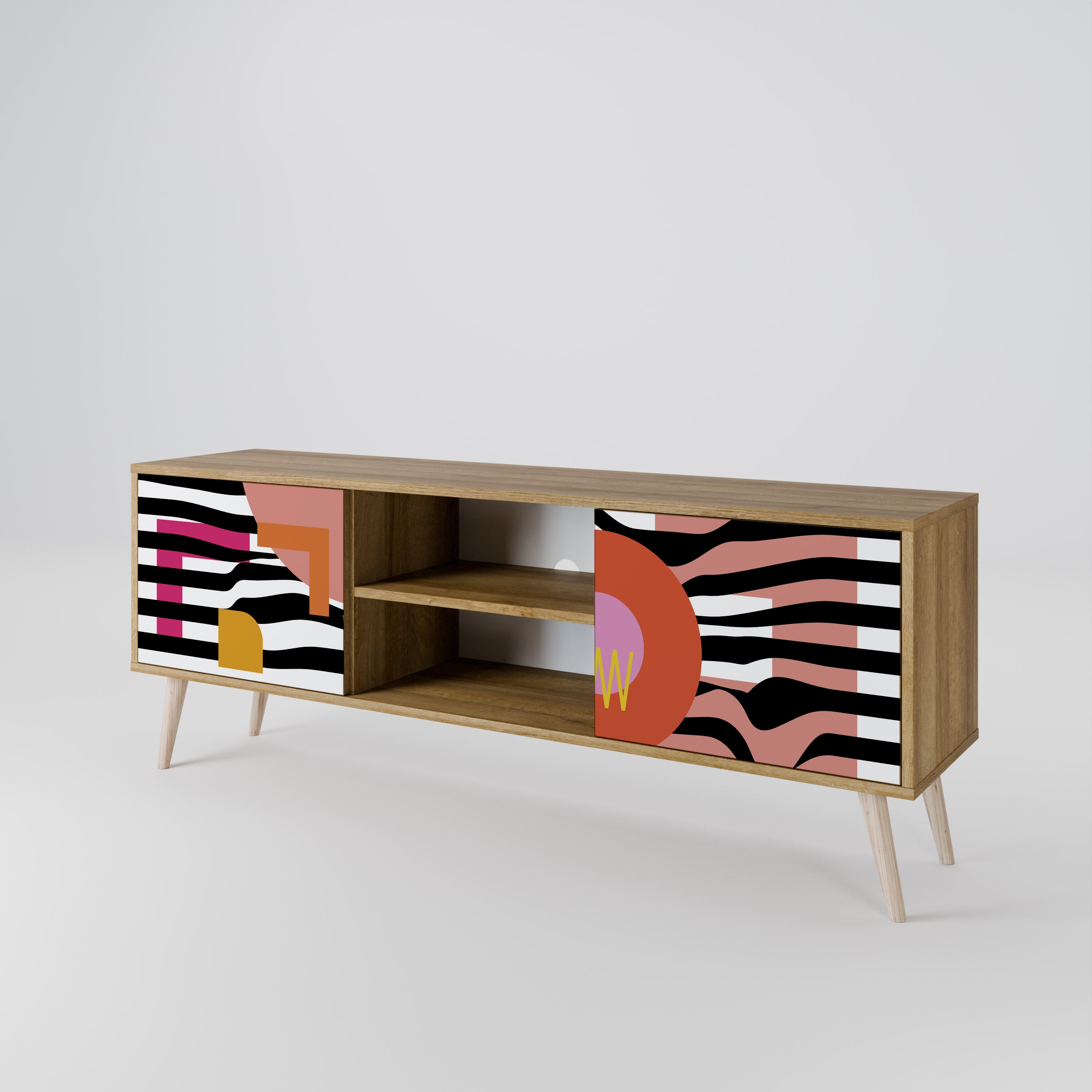 Mueble de TV de 2 puertas ABSTRACTO CROMÁTICO en efecto roble