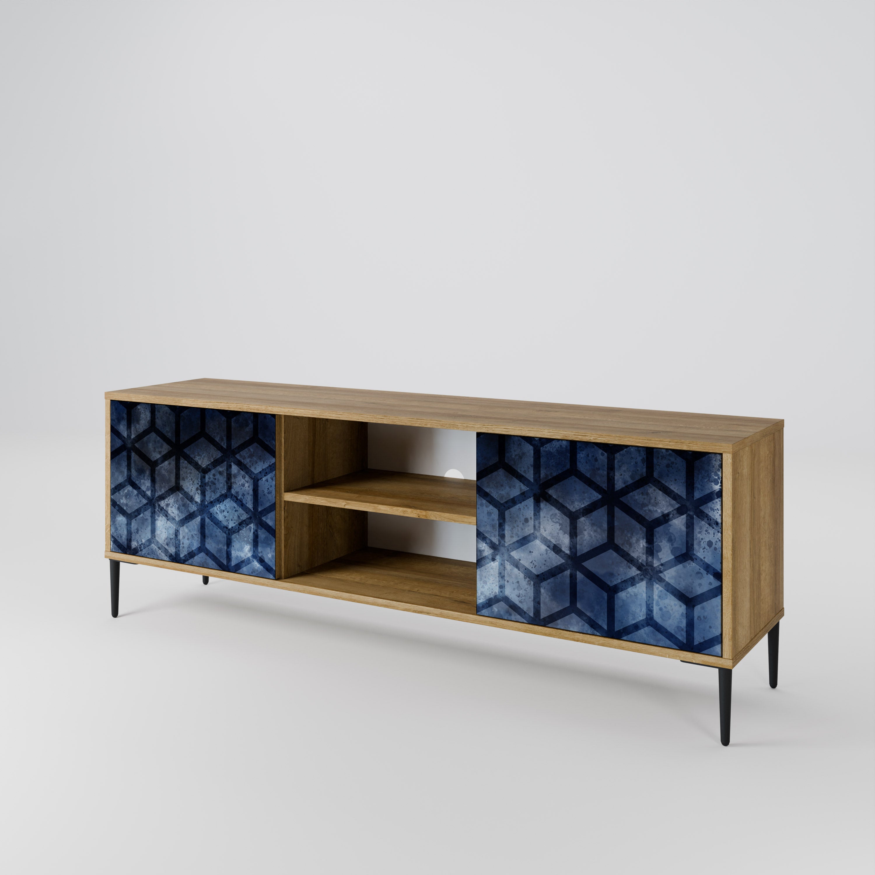 Mueble de TV de 2 puertas CUBIC MIST con efecto roble