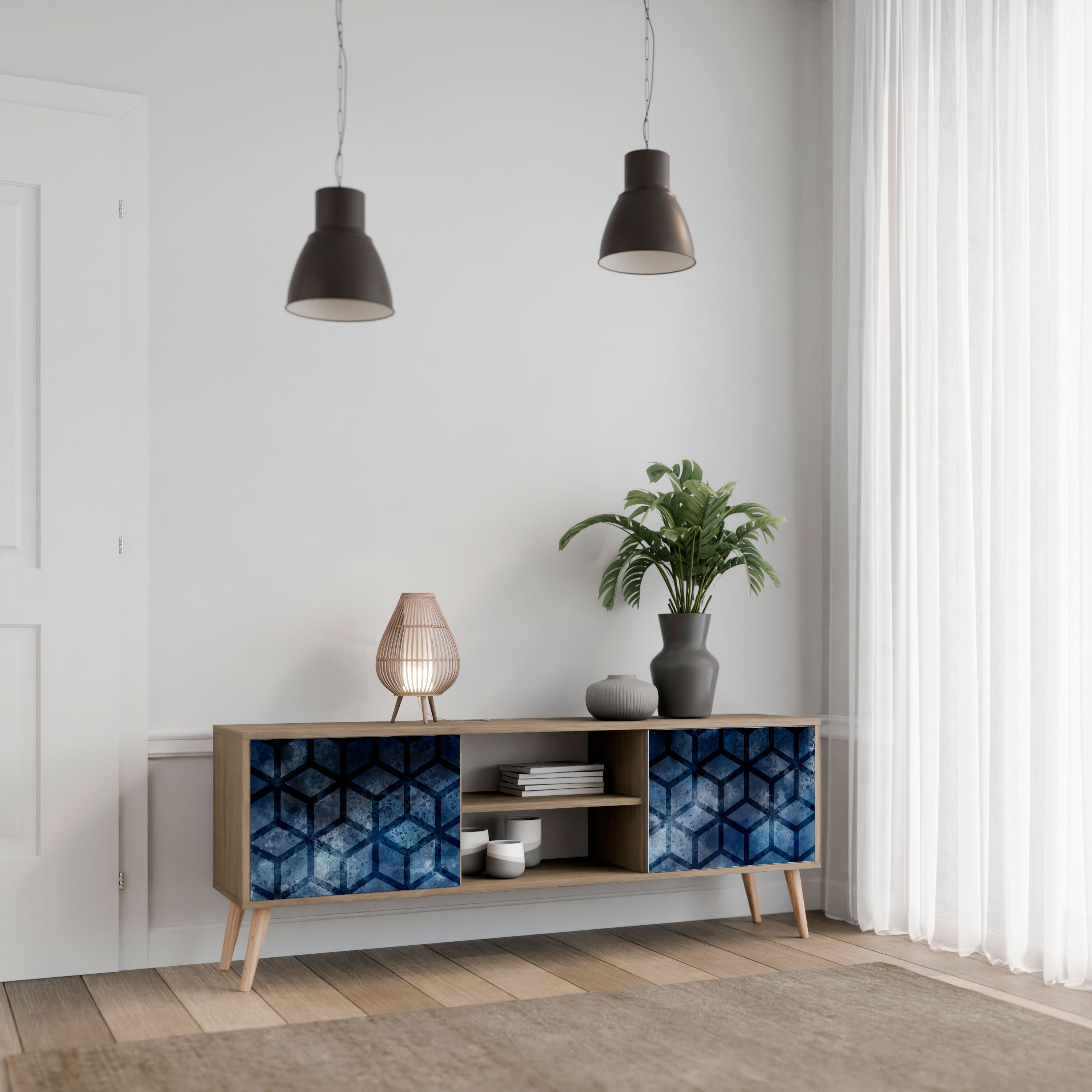 Mueble de TV de 2 puertas CUBIC MIST con efecto roble