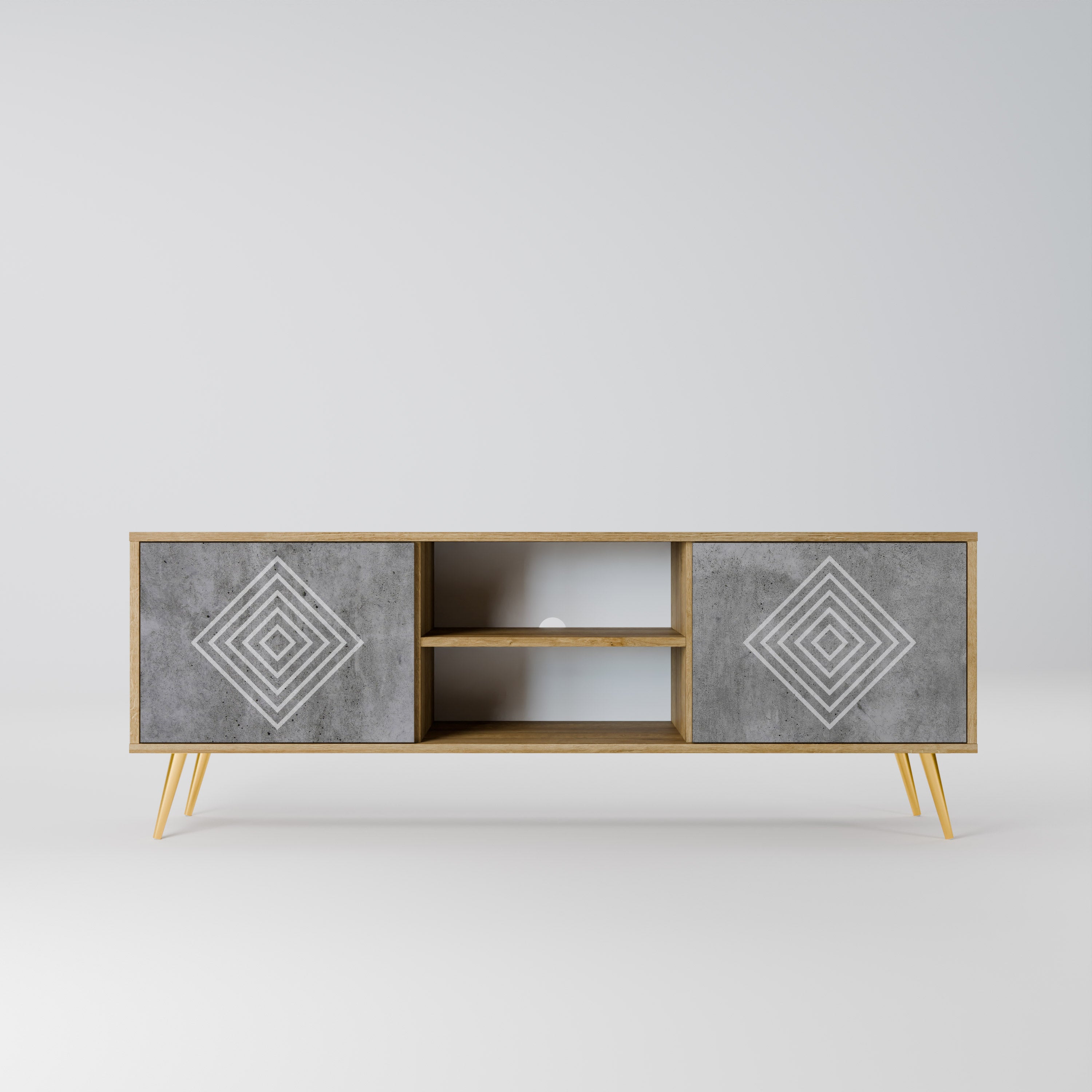 Mueble de TV de 2 puertas POLYGONAL ARTISTRY con efecto roble