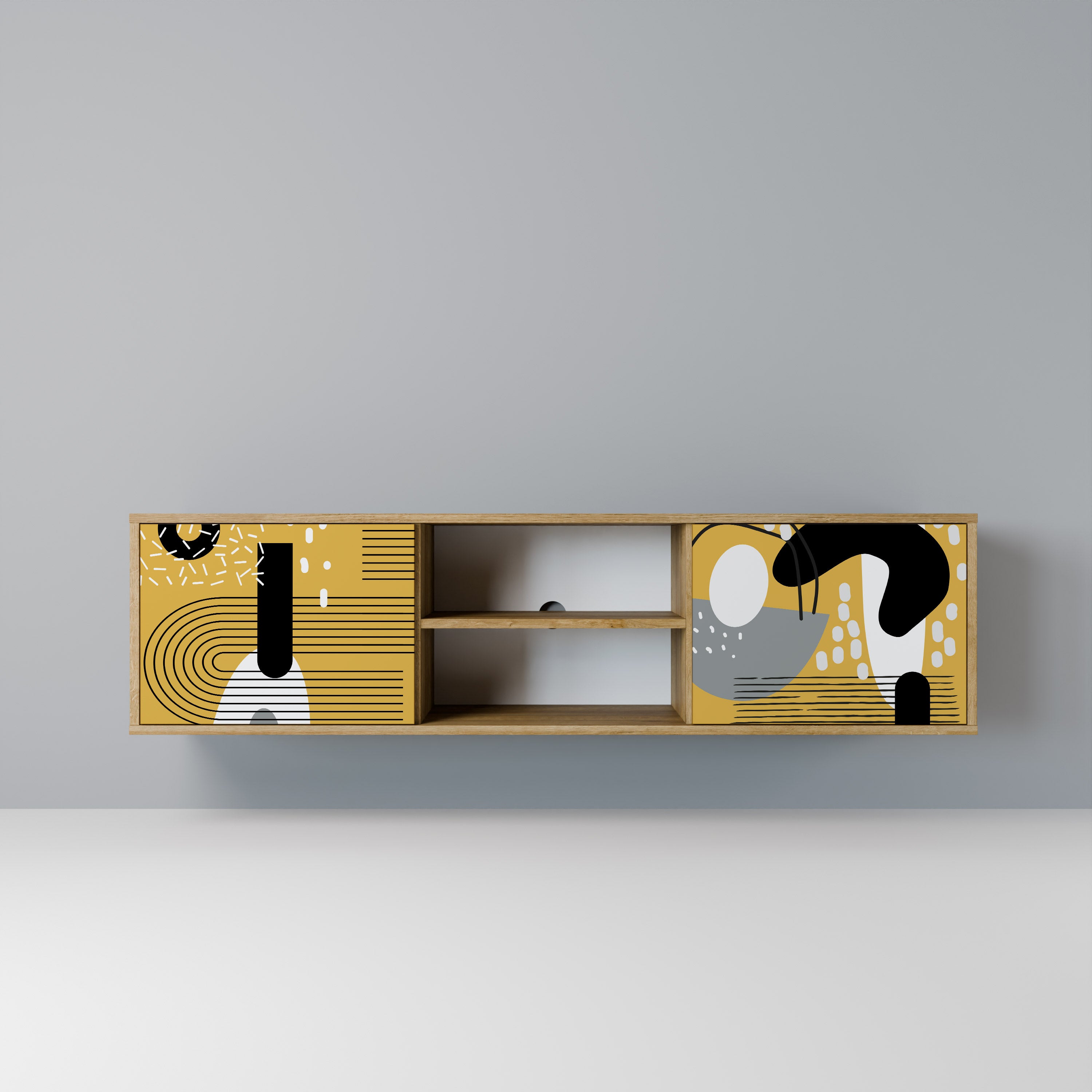 Mueble de TV de 2 puertas SHAPESHIFT SYMPHONY con efecto roble