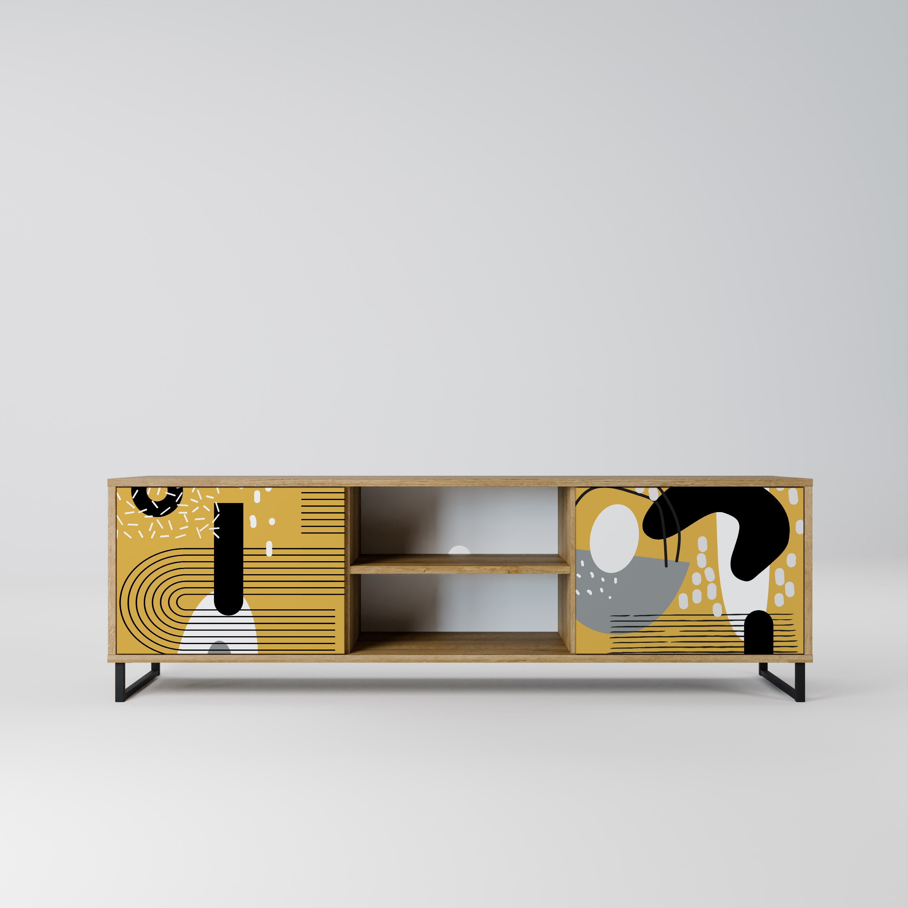 Mueble de TV de 2 puertas SHAPESHIFT SYMPHONY con efecto roble