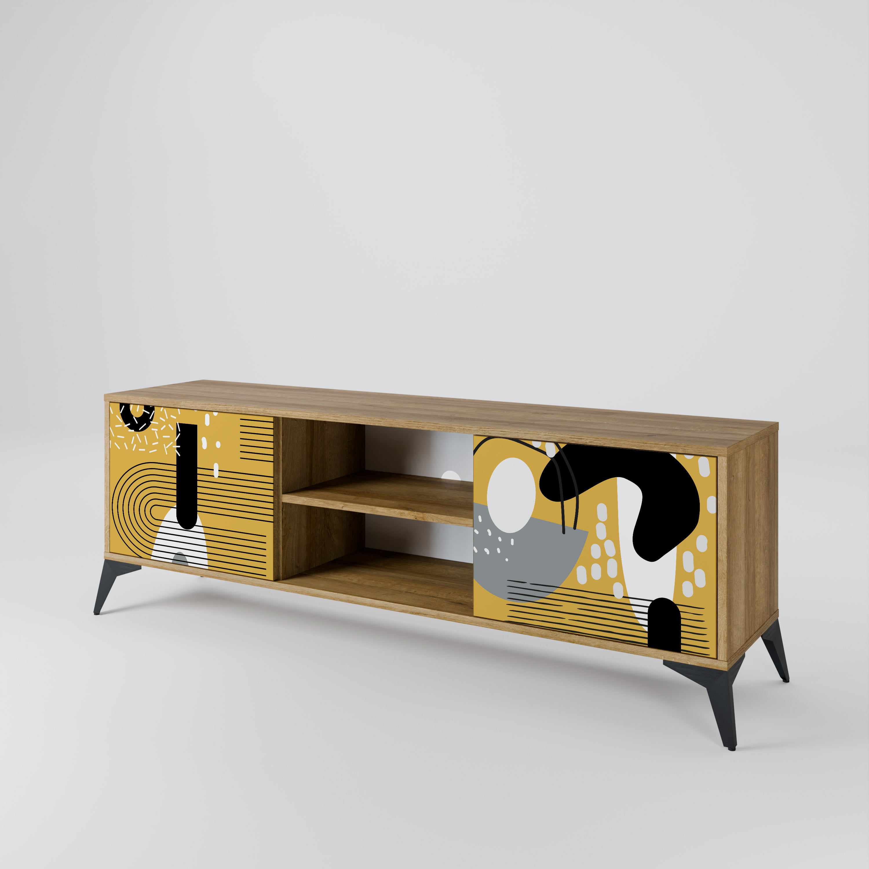 Mueble de TV de 2 puertas SHAPESHIFT SYMPHONY con efecto roble