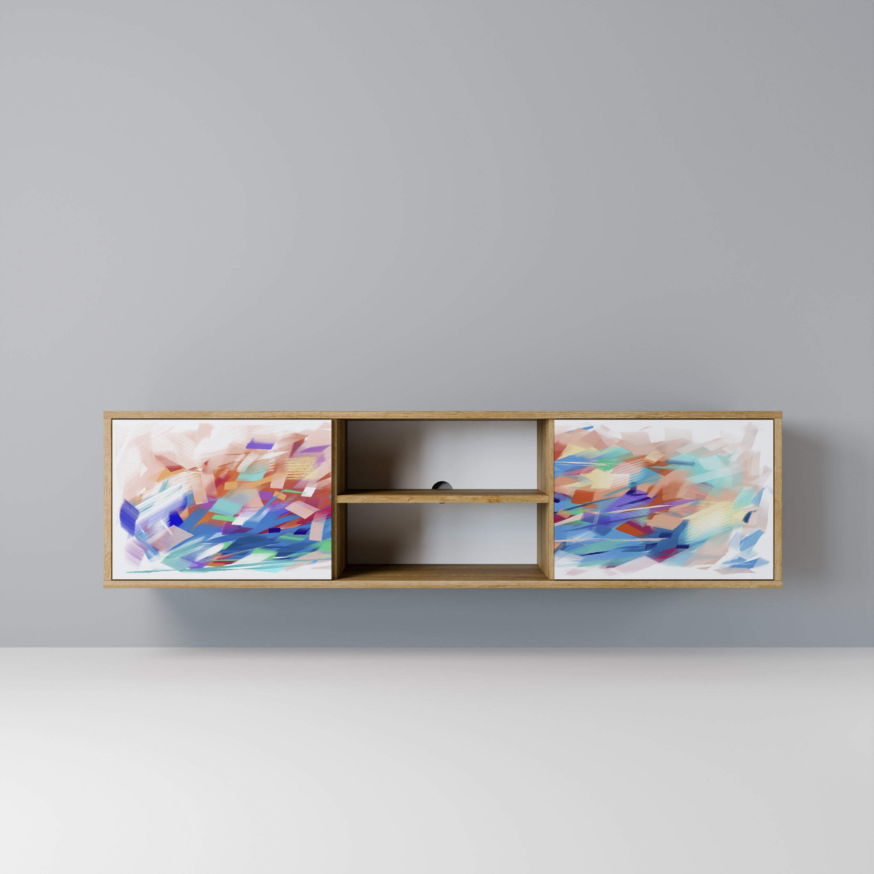 Mueble de TV de 2 puertas FINESSE MASH-UP con efecto roble